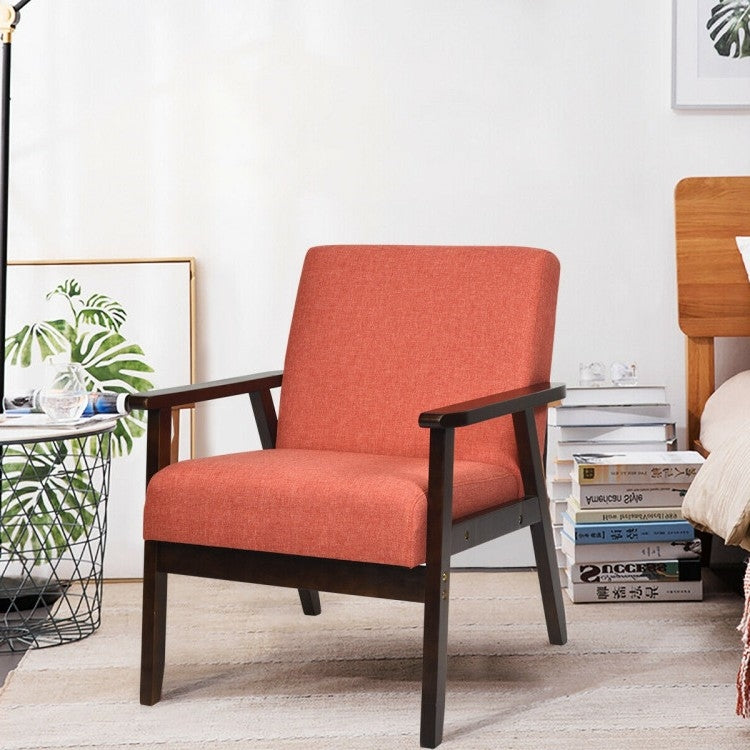 Retro Modern Classic Orange Linen Wide Accent Chair with Espresso Wood Frame-1