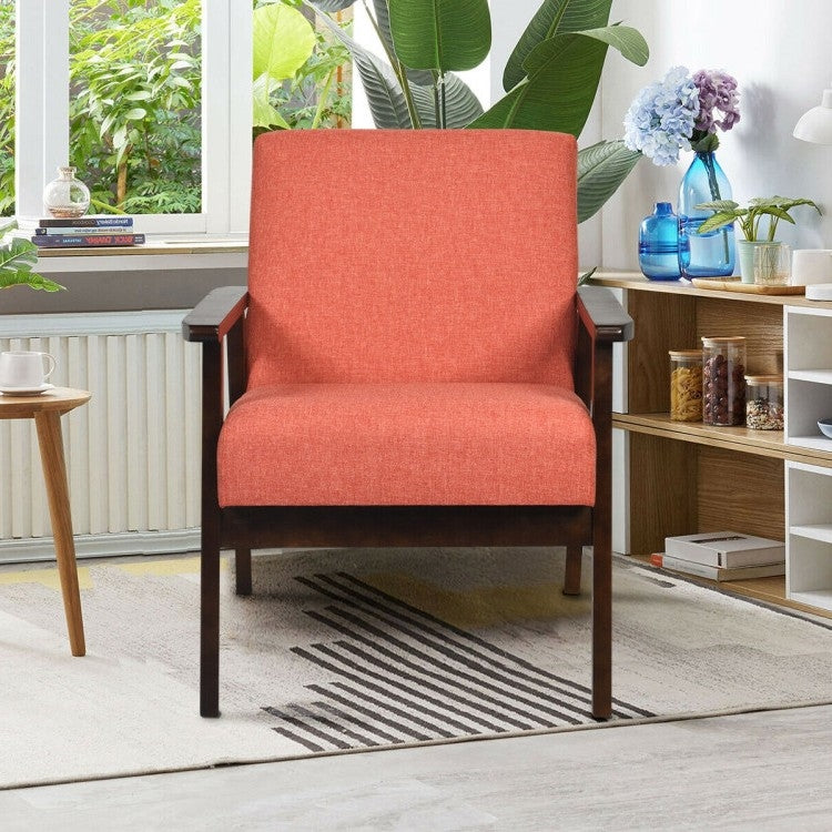 Retro Modern Classic Orange Linen Wide Accent Chair with Espresso Wood Frame-2