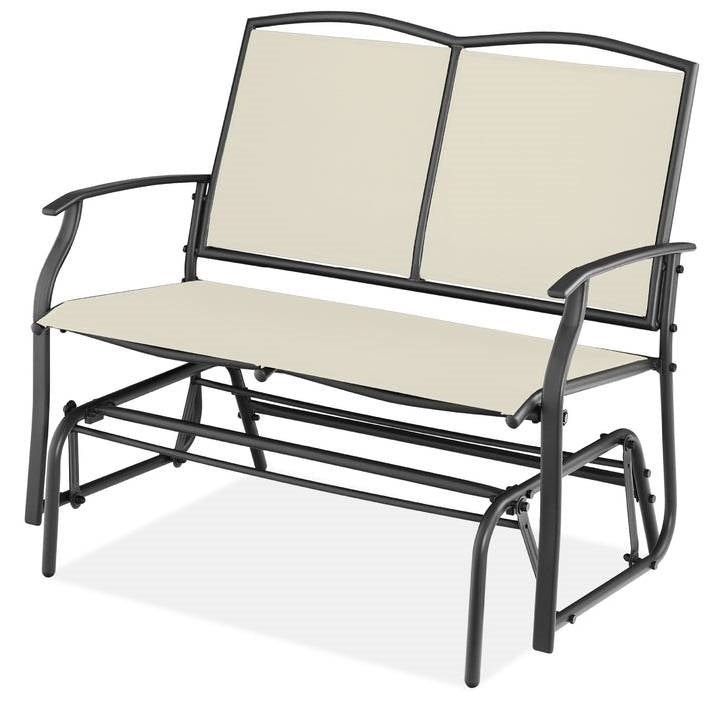 2 Seat Mesh Patio Loveseat Swing Glider Rocker with Armrests in Off White-0