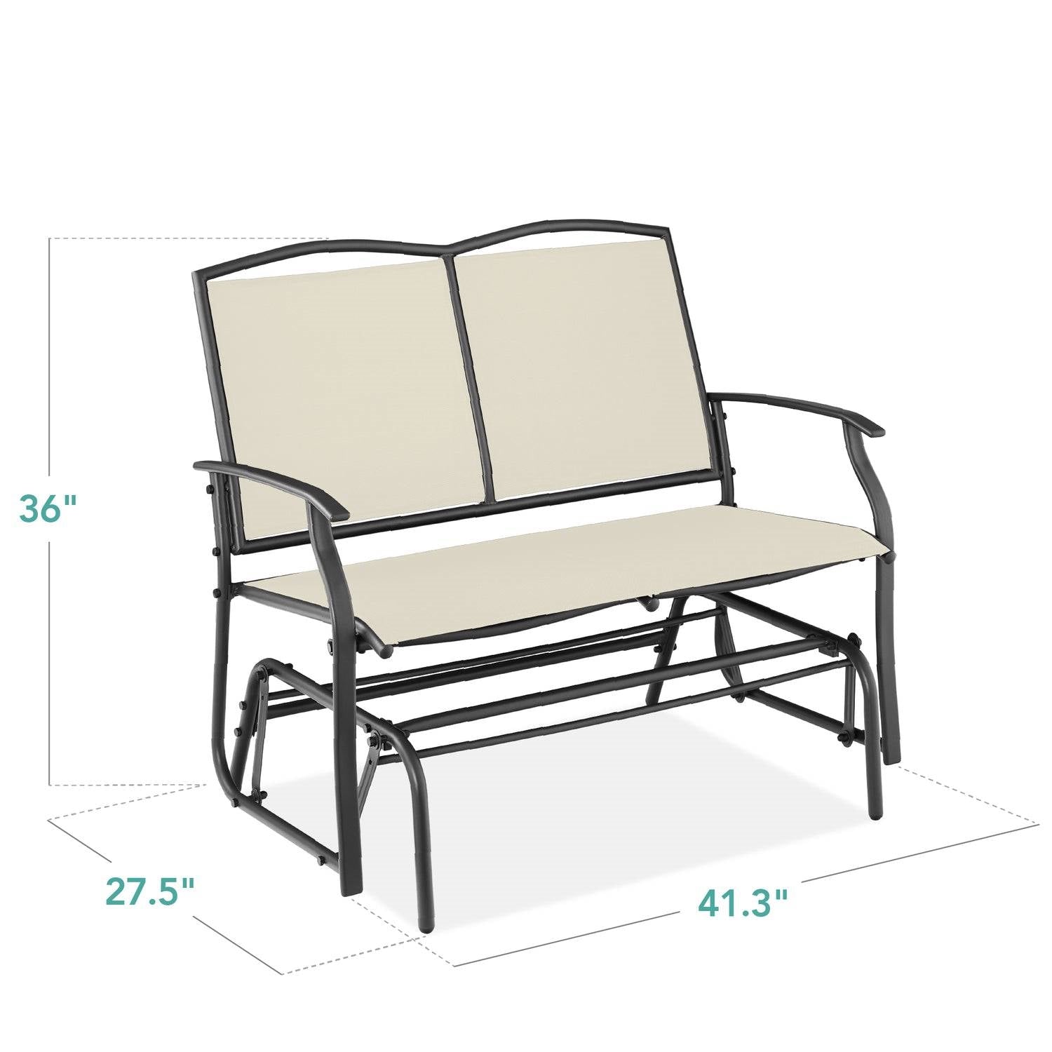 2 Seat Mesh Patio Loveseat Swing Glider Rocker with Armrests in Off White-3