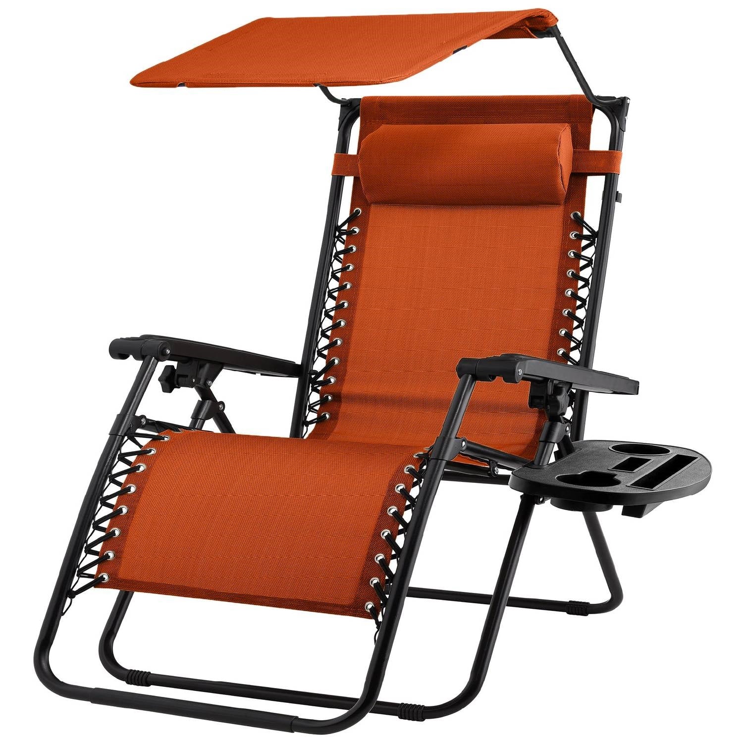 Orange Zero Gravity Folding Reclining Patio Lounge Chair with Canopy Sun Shade-0
