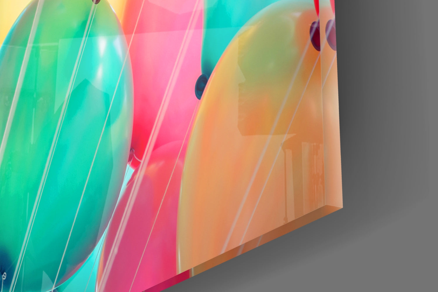 Floating Pastel Party Balloons Glass Wall Art