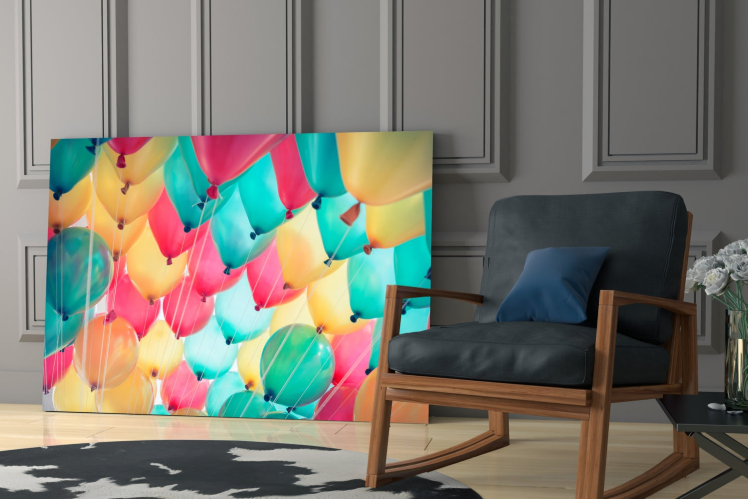 Floating Pastel Party Balloons Glass Wall Art