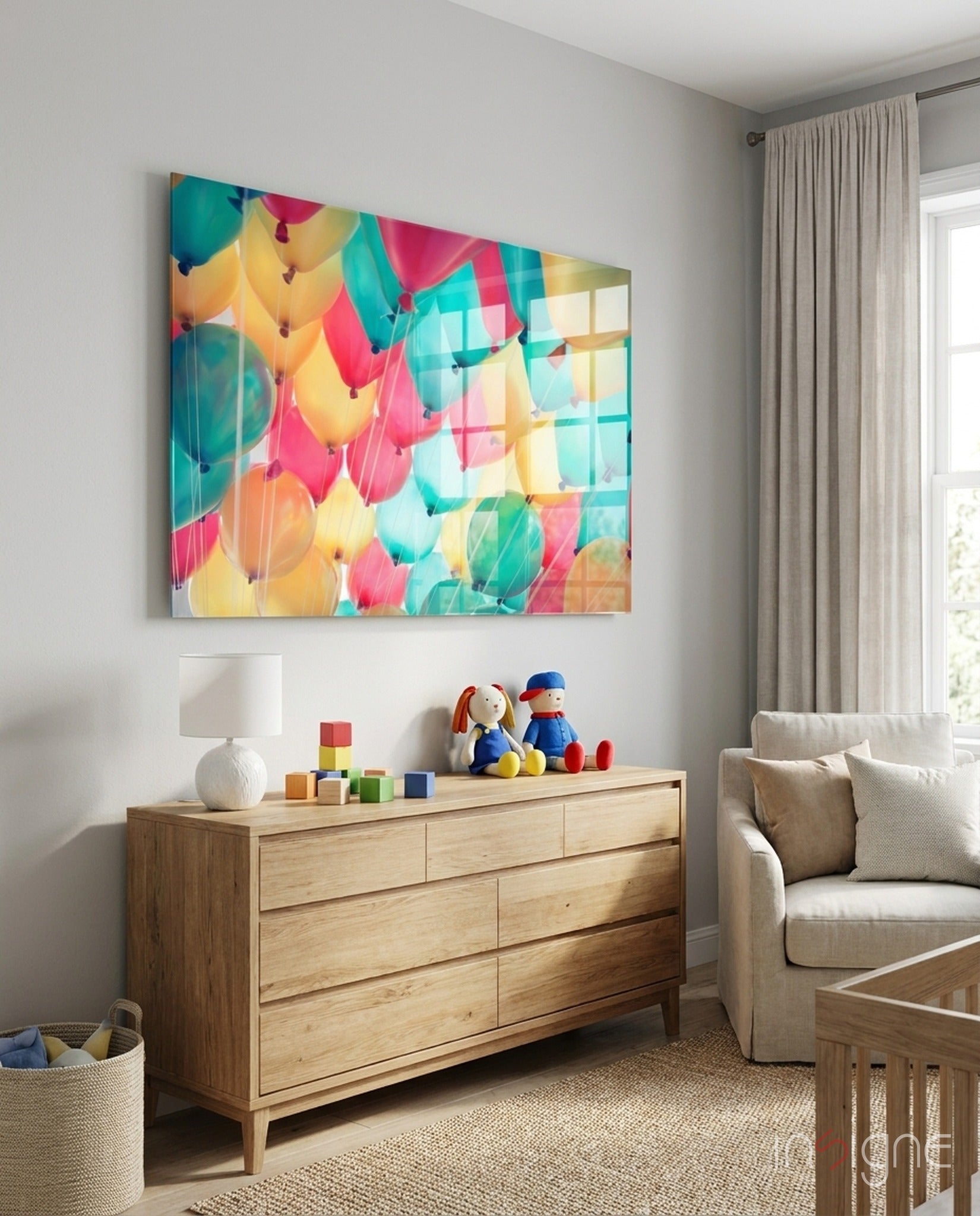 Floating Pastel Party Balloons Glass Wall Art