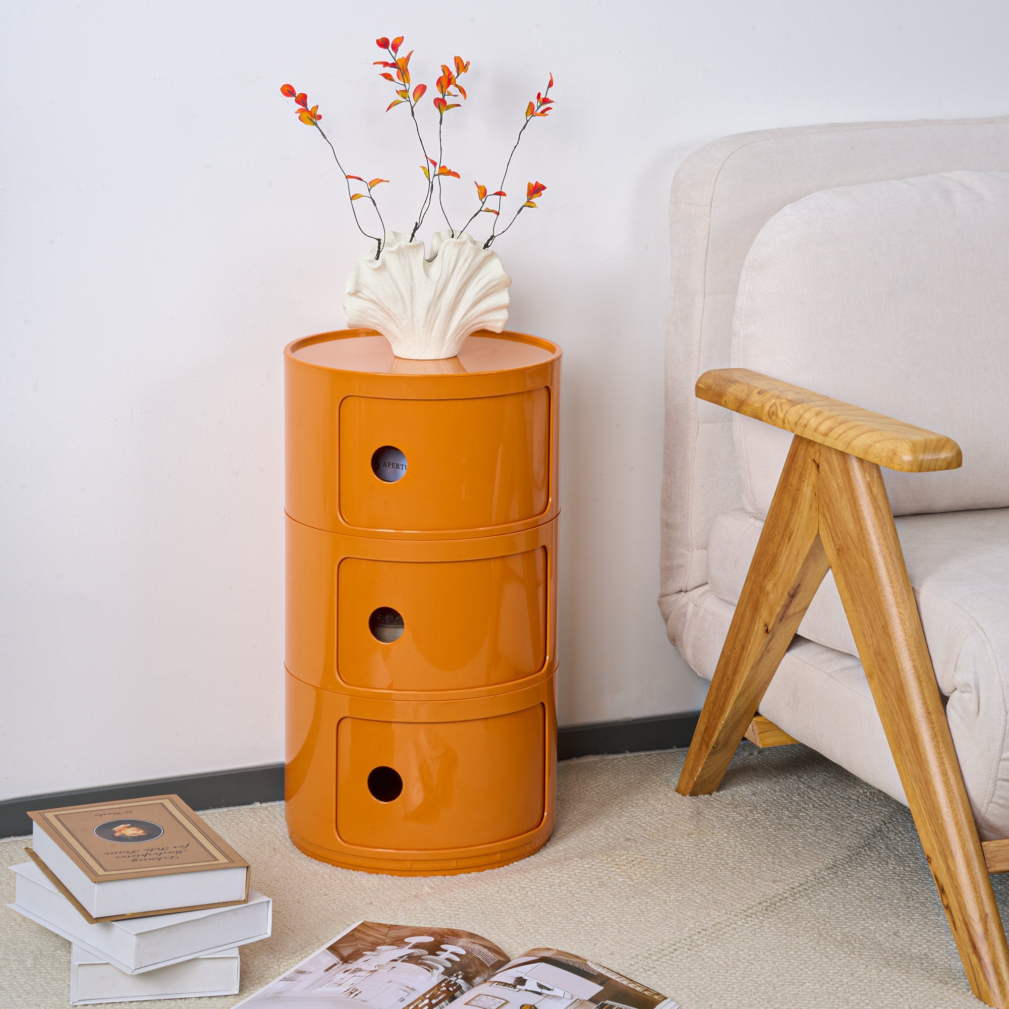 Yellow Mailbox Style Round Nightstand, Modern Simple Plastic Locker Side Table,  Narrow Bedroom Storage Cabinet-4