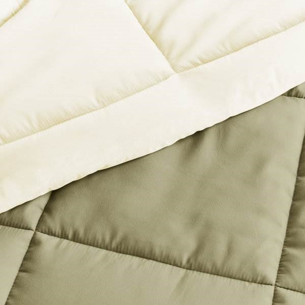 Full/Queen 3-Piece Microfiber Reversible Comforter Set in Sage Green/Cream-2