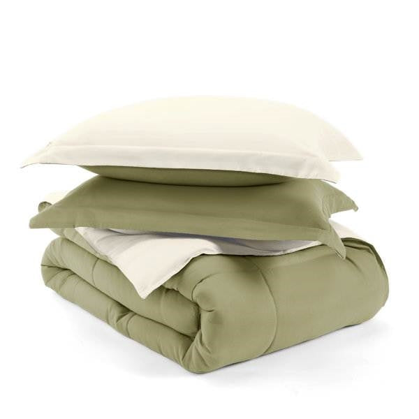 Full/Queen 3-Piece Microfiber Reversible Comforter Set in Sage Green/Cream-3