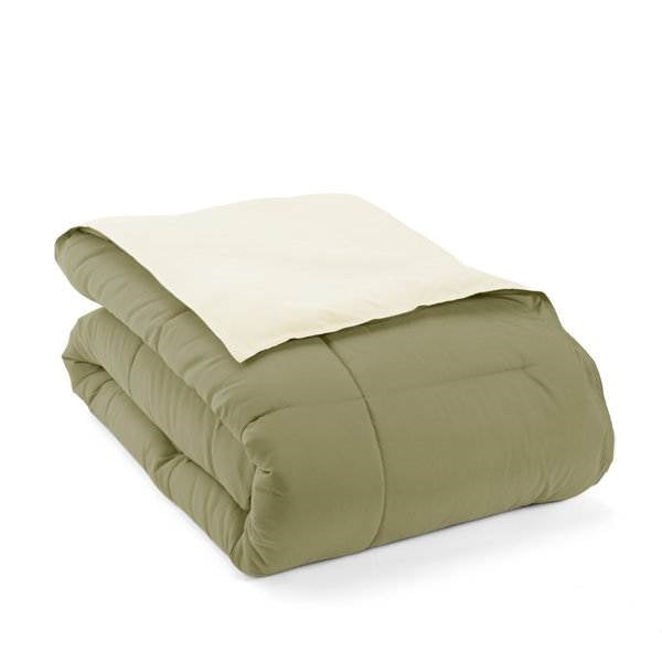 Full/Queen 3-Piece Microfiber Reversible Comforter Set in Sage Green/Cream-4