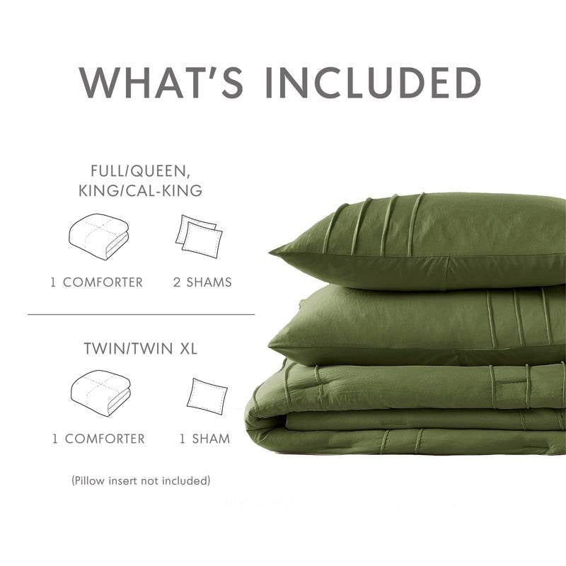 Queen size Microfiber Pleated Soft Lightweight Comforter Set in Olive Green-4