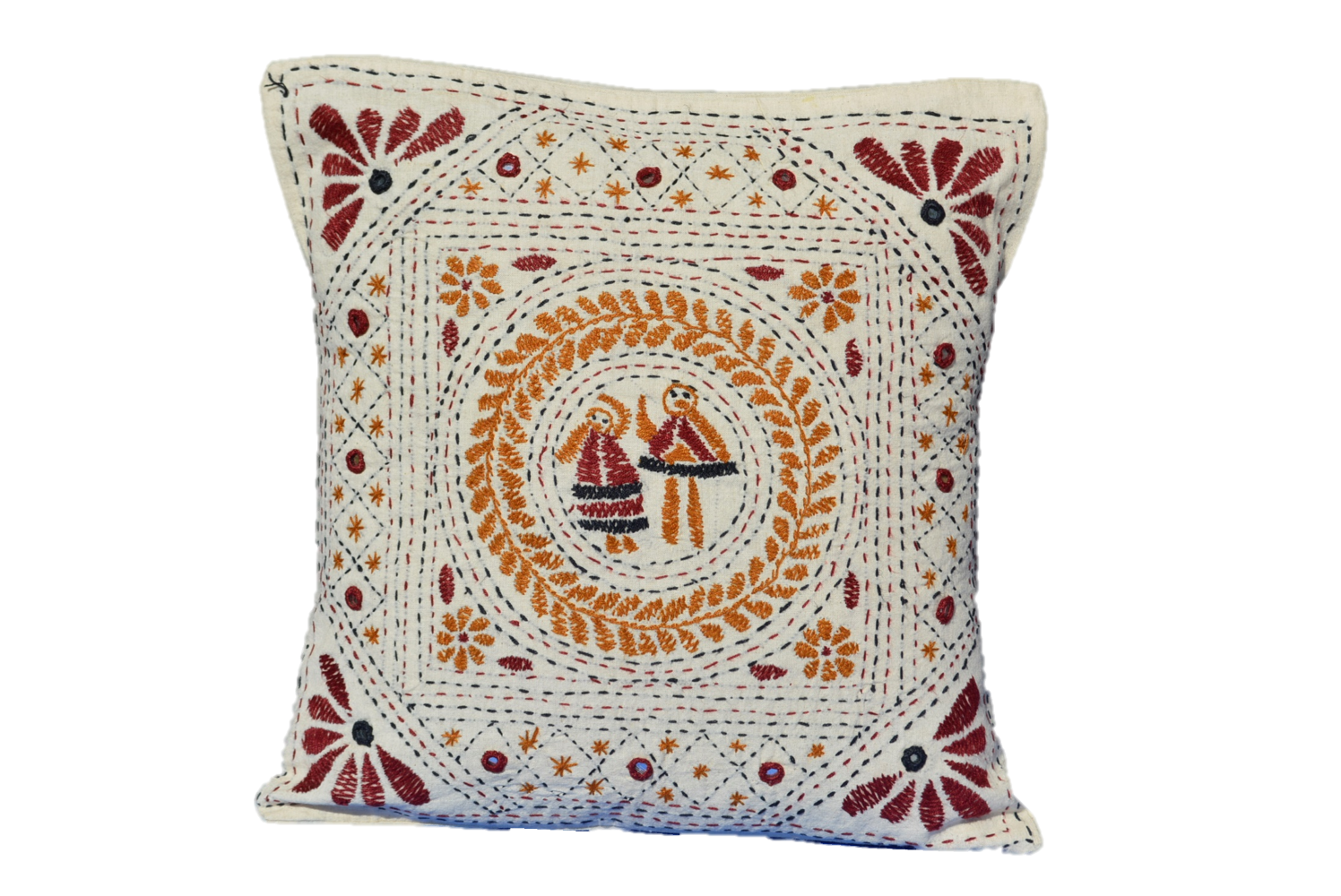 Hand Embroidered Artisanal Decorative Mirror Pillow-0