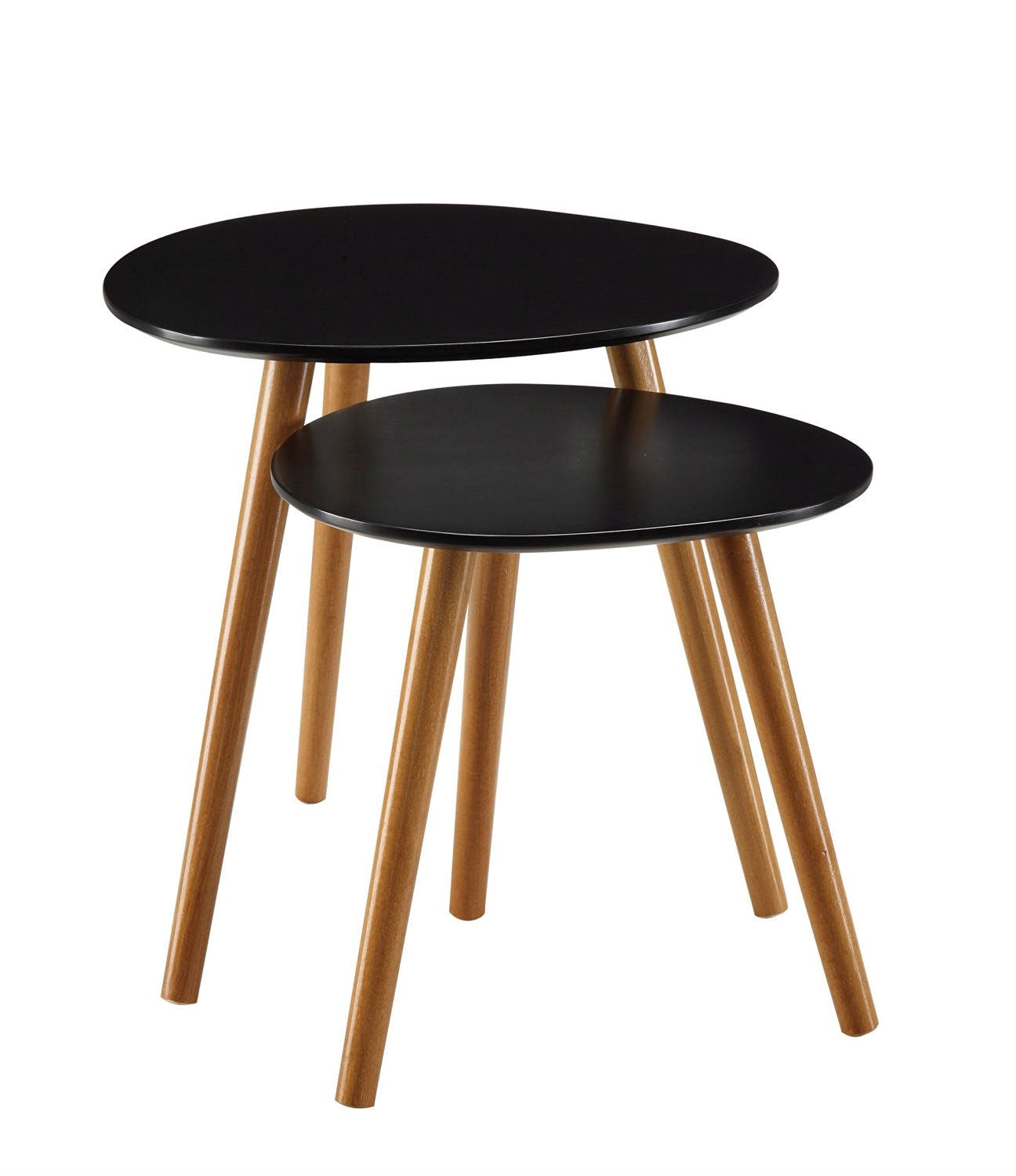 Set of 2 - Modern Mid-Century Style Nesting Tables End Table in Black-0