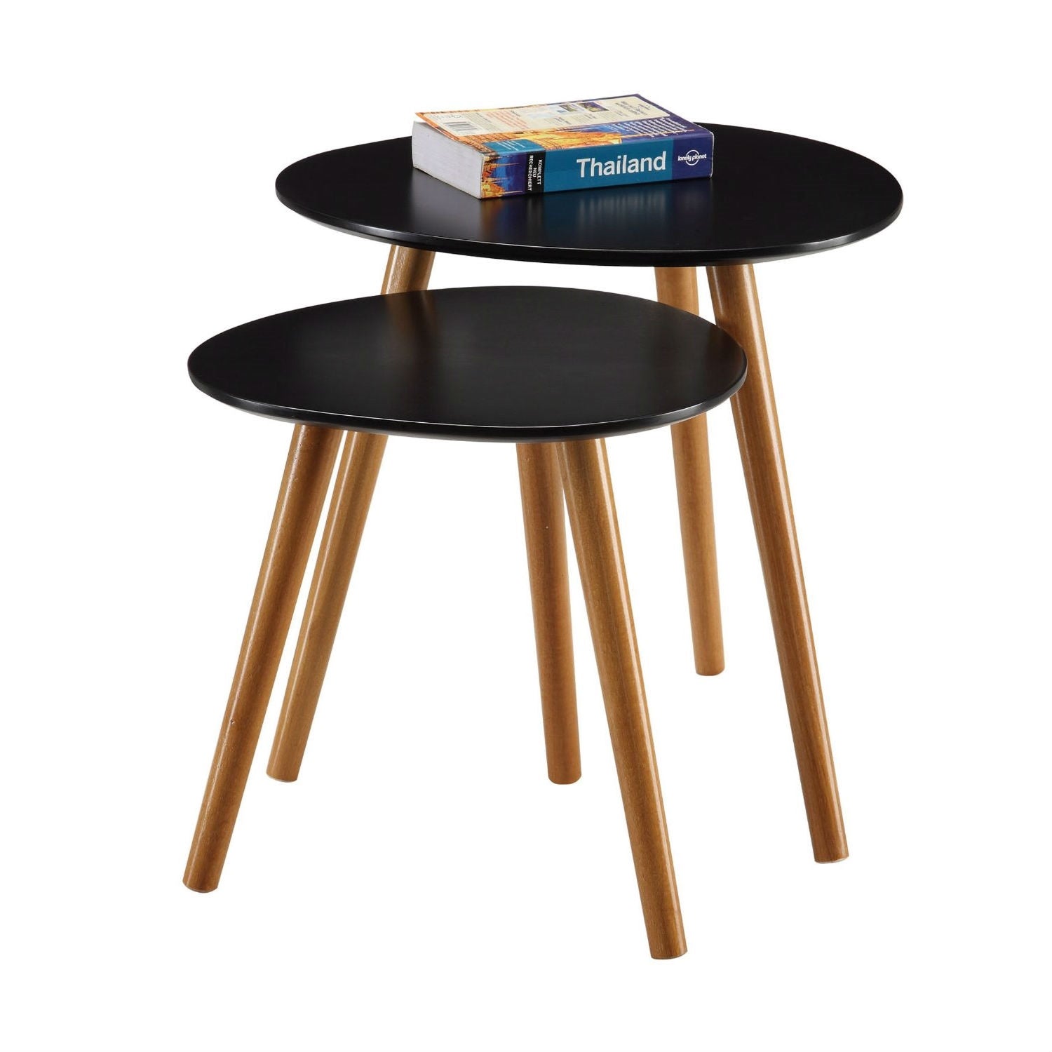 Set of 2 - Modern Mid-Century Style Nesting Tables End Table in Black-1