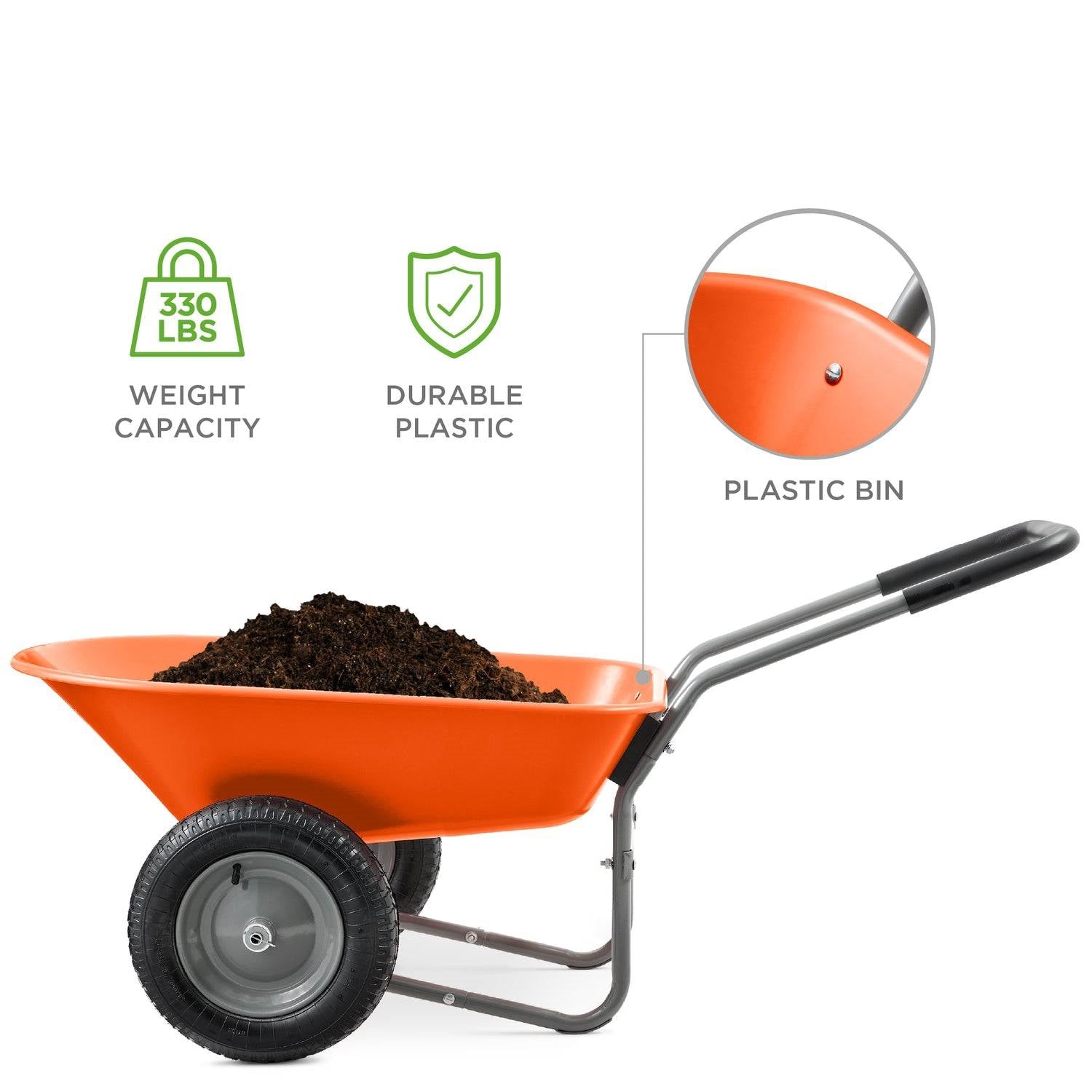 Heavy Duty 2-Wheel Multipurpose Rust Proof Wheelbarrow - Orange-1