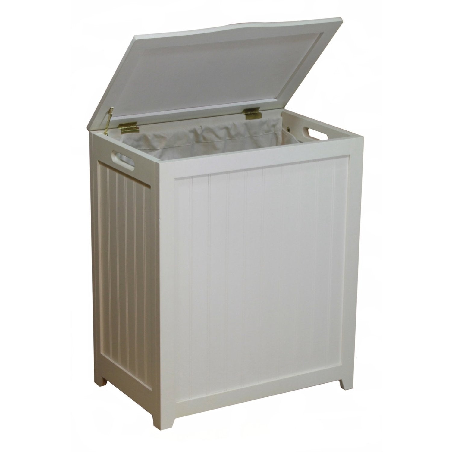 White Solid Wood Rectangular Laundry Hamper-0