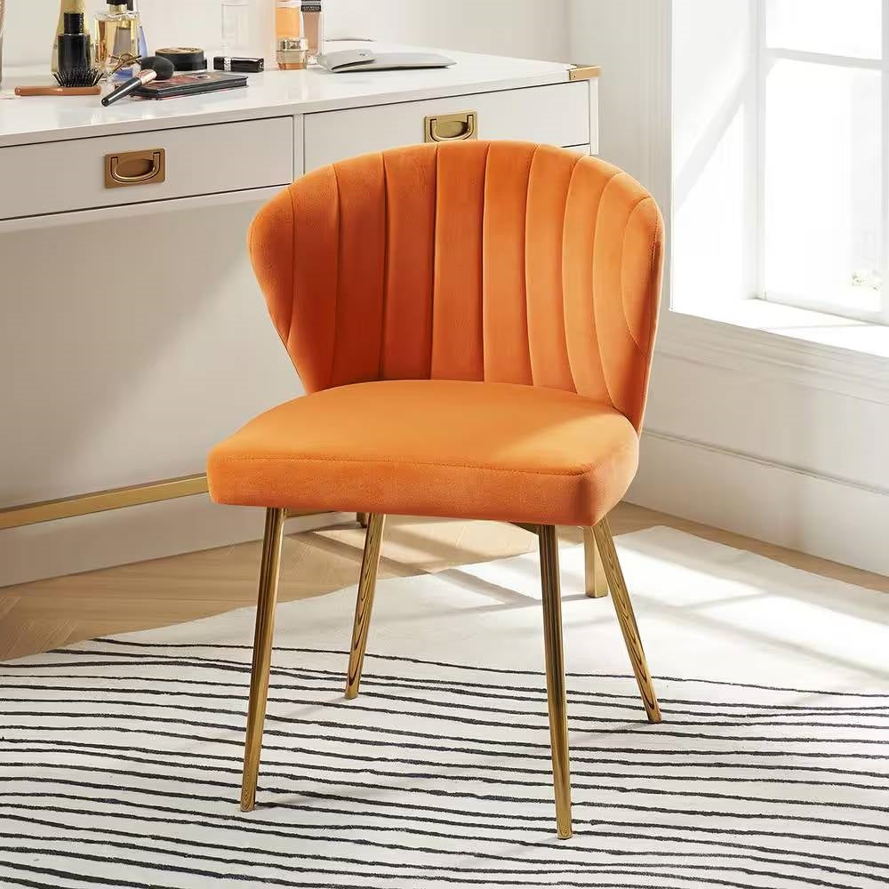 Orange Velvet Upholstered Wingback Accent Side Chair with Gold Metal Legs-0