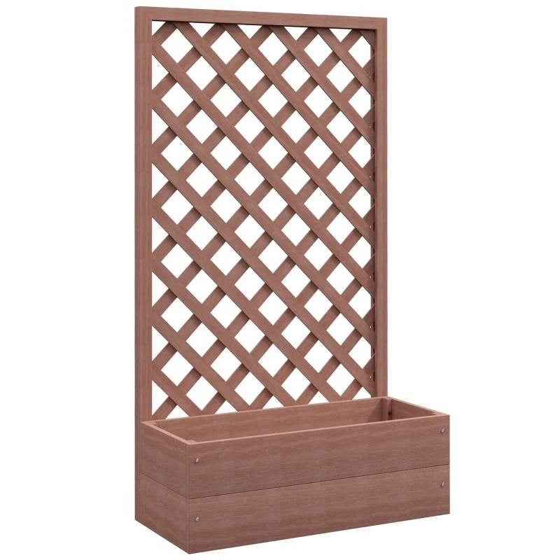 Outdoor Brown Wooden Raised Garden Bed Planter Box with Lattice Trellis-1