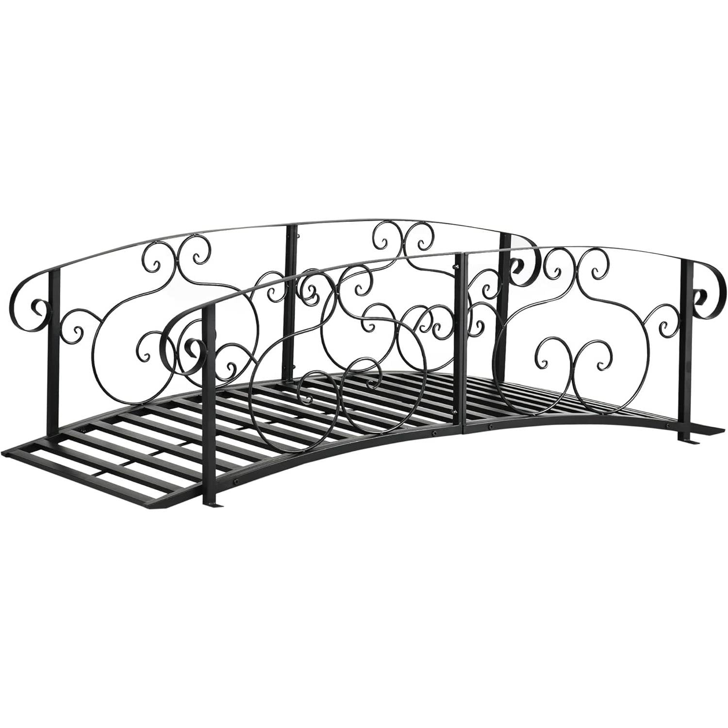 Outdoor Heavy Duty Black Metal Arch 7-ft Garden Bridge with Side-Rails-0