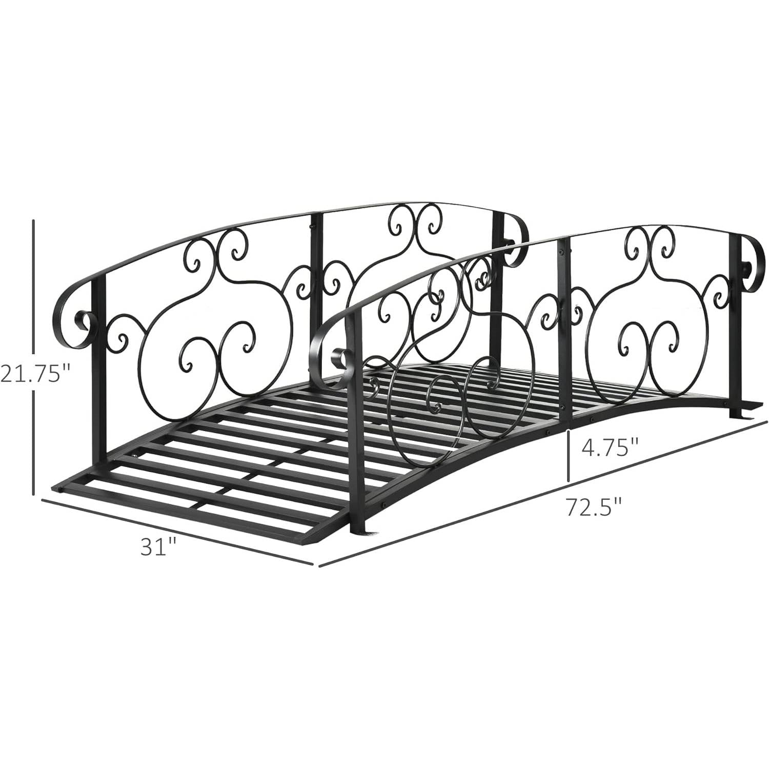 Outdoor Heavy Duty Black Metal Arch 7-ft Garden Bridge with Side-Rails-4