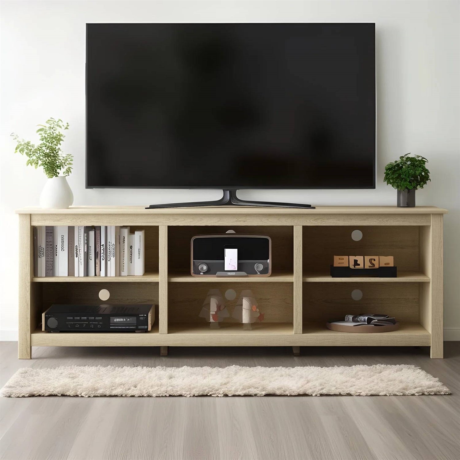 Farmhouse TV Stand in Light Oak Wood Finish - for TVs up to 70-inch-0