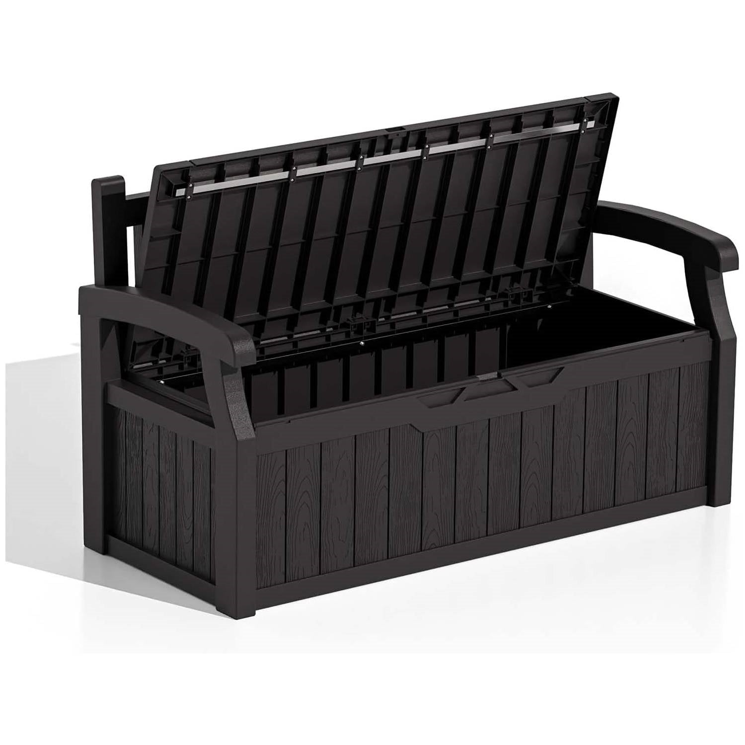 Heavy Duty Black Plastic Outdoor Storage Garden Bench Patio Deck Box-1