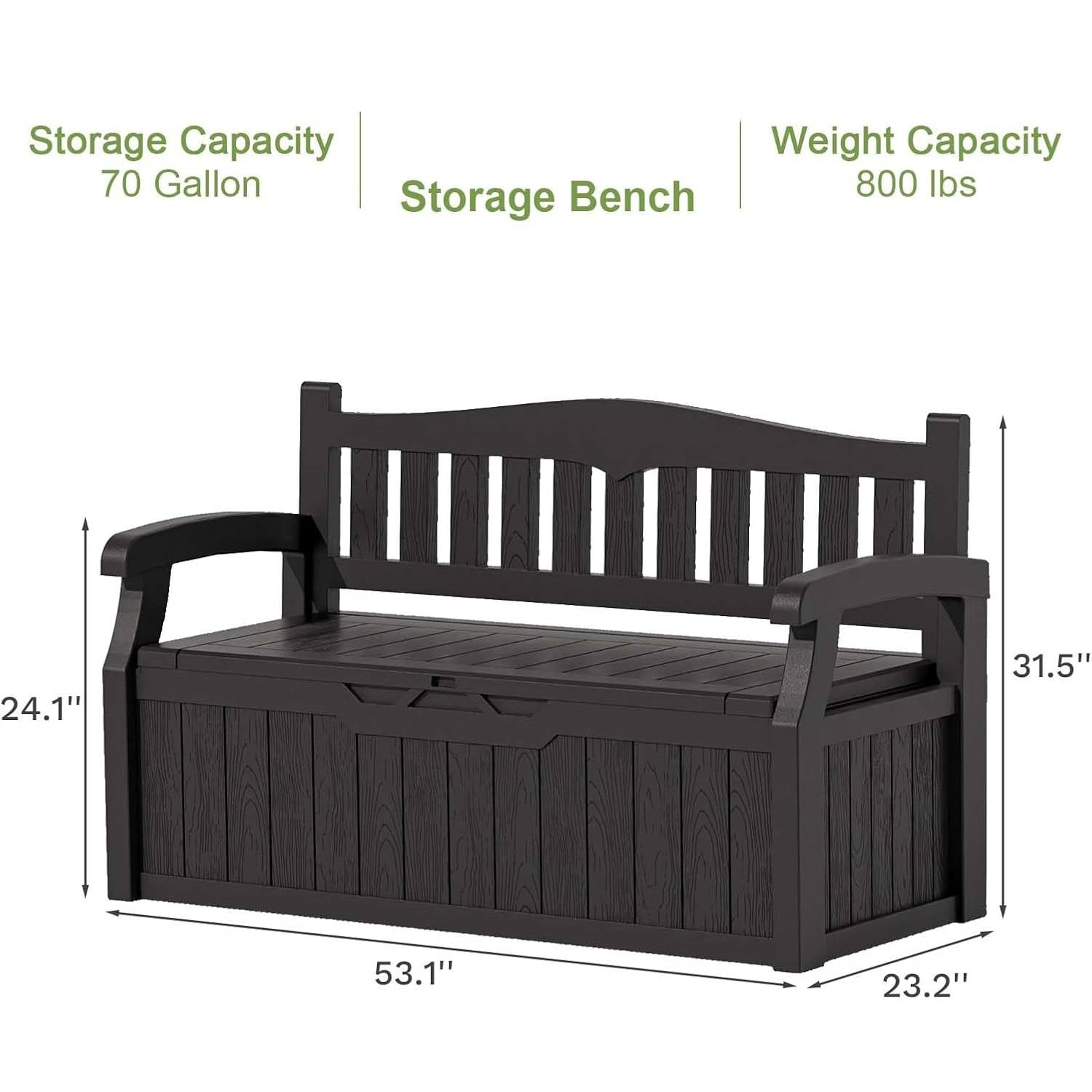 Heavy Duty Black Plastic Outdoor Storage Garden Bench Patio Deck Box-4