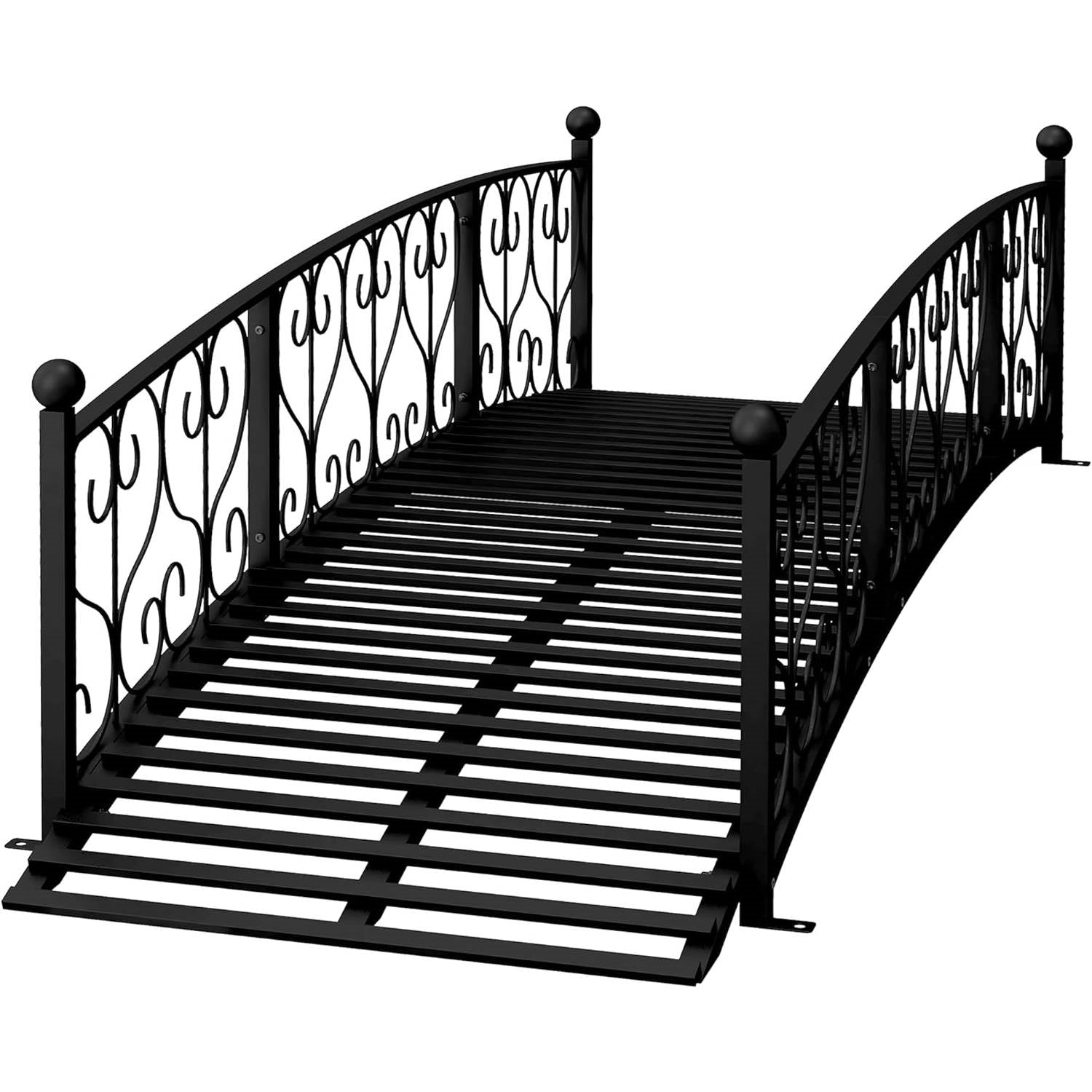 Outdoor Black Metal Arch 7-ft Garden Bridge with Side-Rails-1