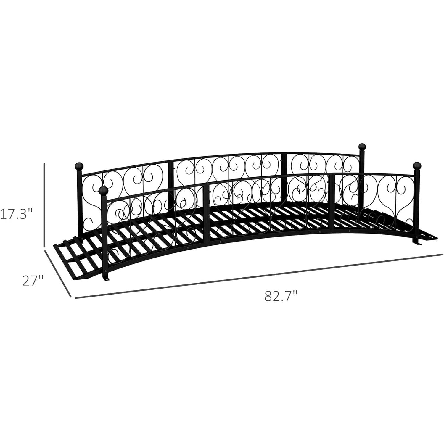 Outdoor Black Metal Arch 7-ft Garden Bridge with Side-Rails-4