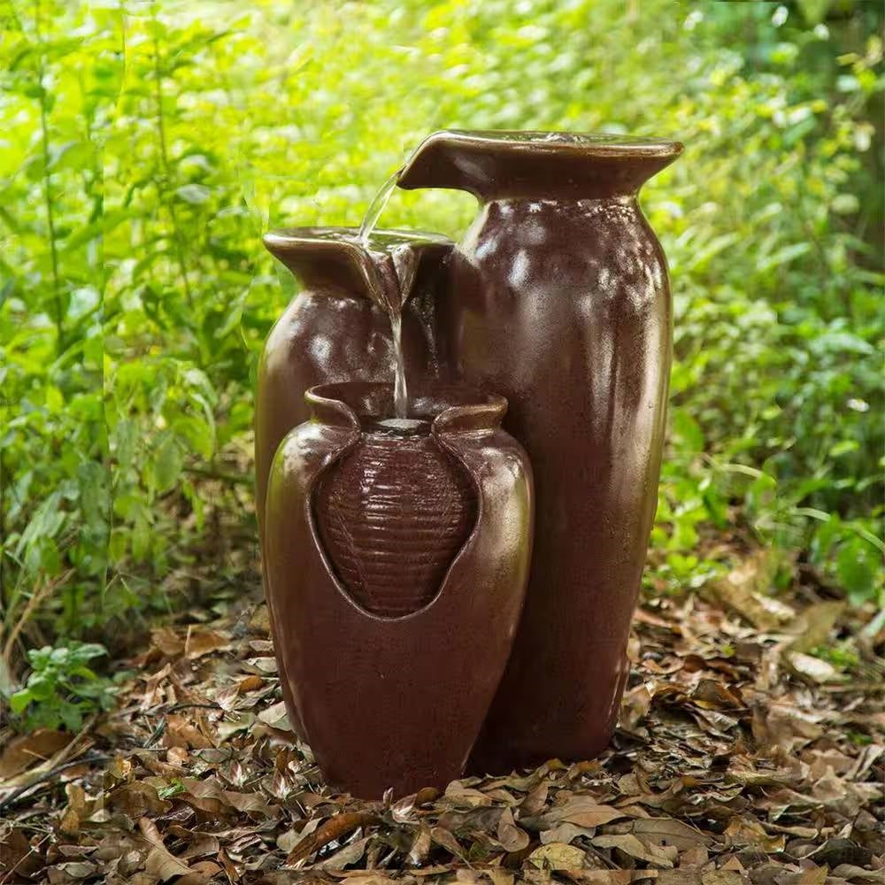 Outdoor Garden Patio 3-Tier Burgundy Red Ceramic-Look Polyresin Water Fountain-1