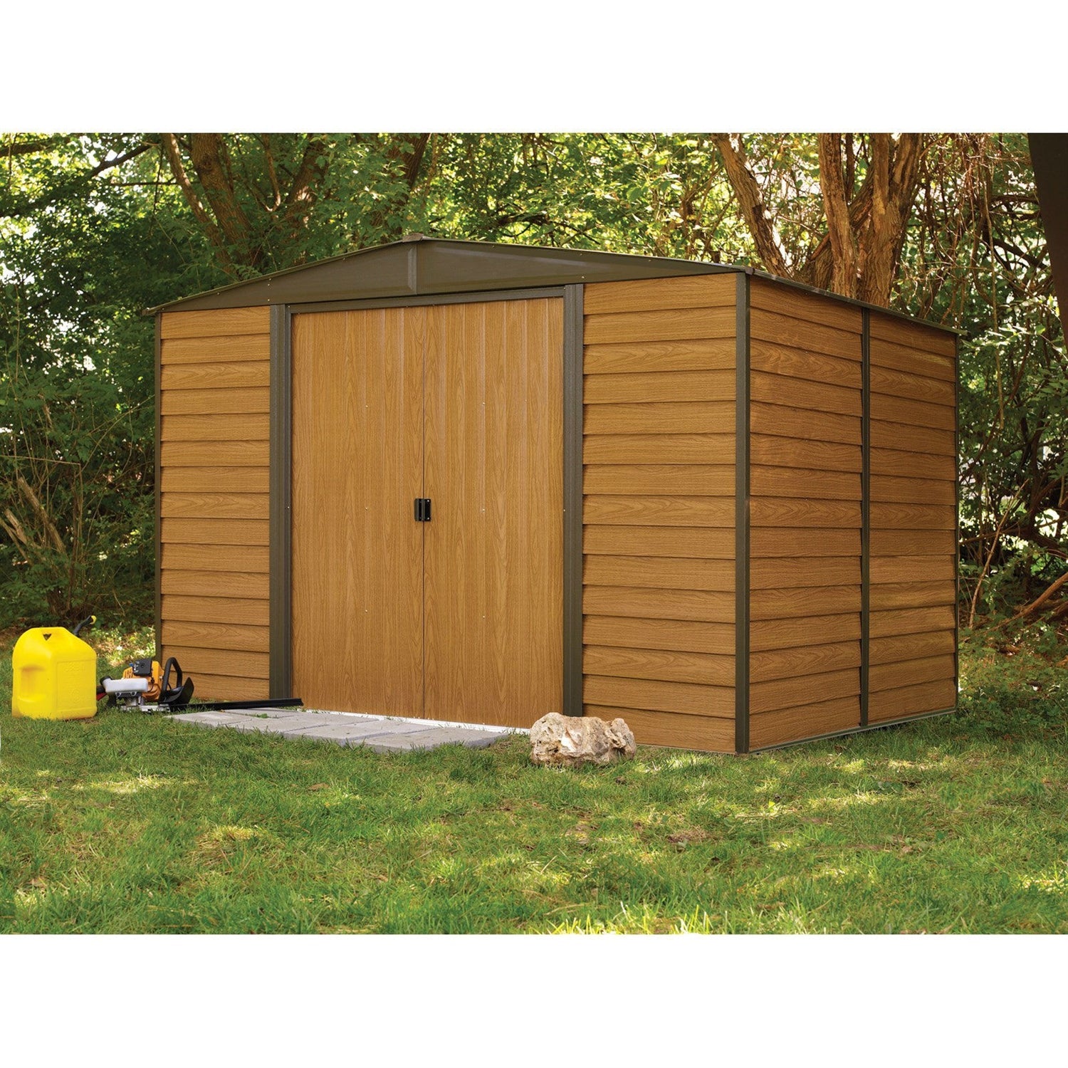 Outdoor 10 x 12-ft Steel Storage Shed With Woodgrain Panels-0