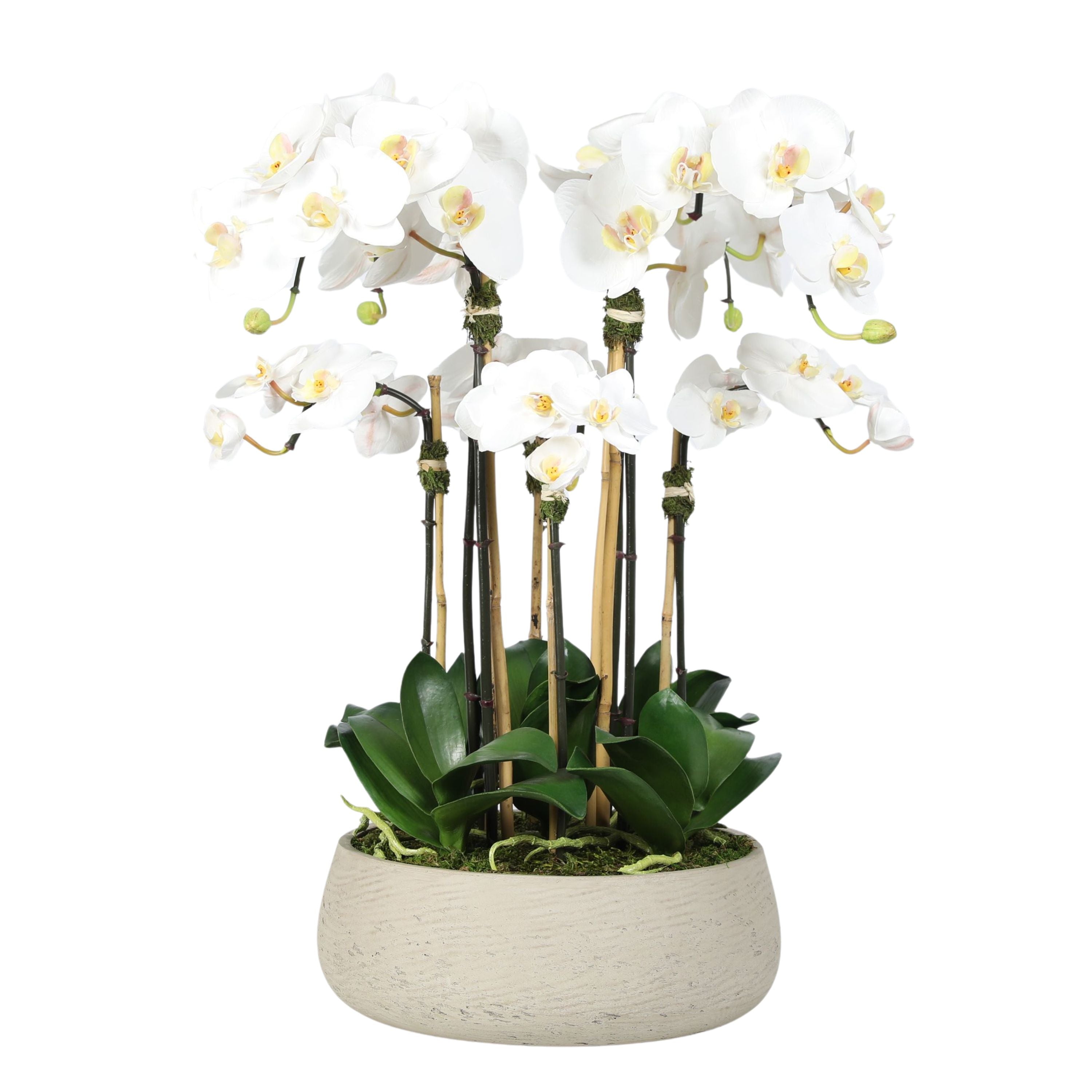 Artificial orchid centerpiece arrangement in beige planter - 28"