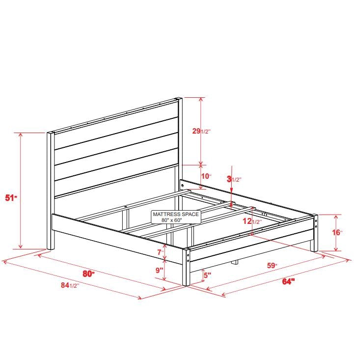 FarmHome Off White Solid Pine Platform Bed in Queen Size-4