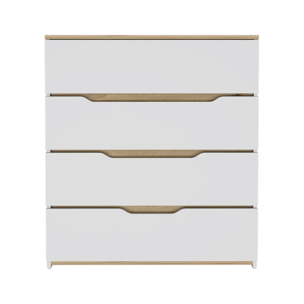 Dresser Oboe, Superior Top, Four Drawers, White / Light Oak Finish-2