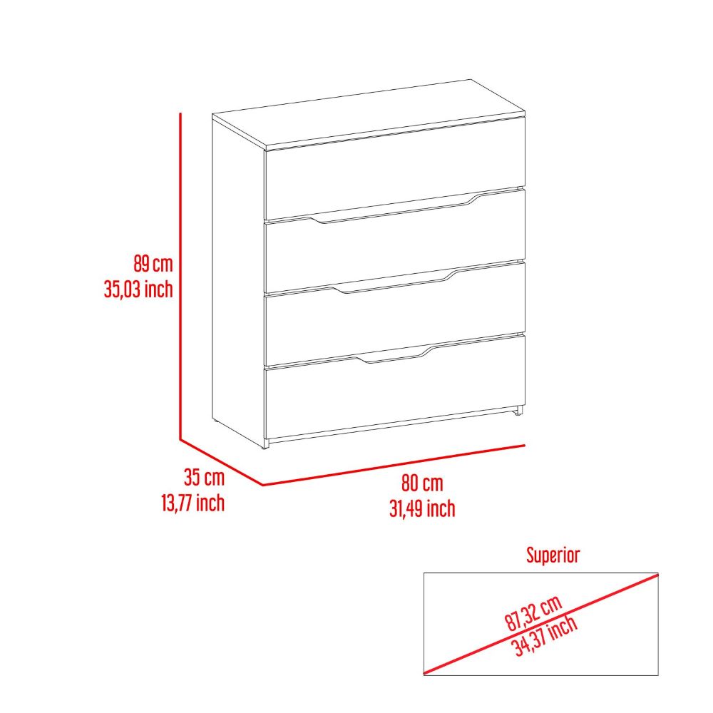 Dresser Oboe, Superior Top, Four Drawers, White / Light Oak Finish-4