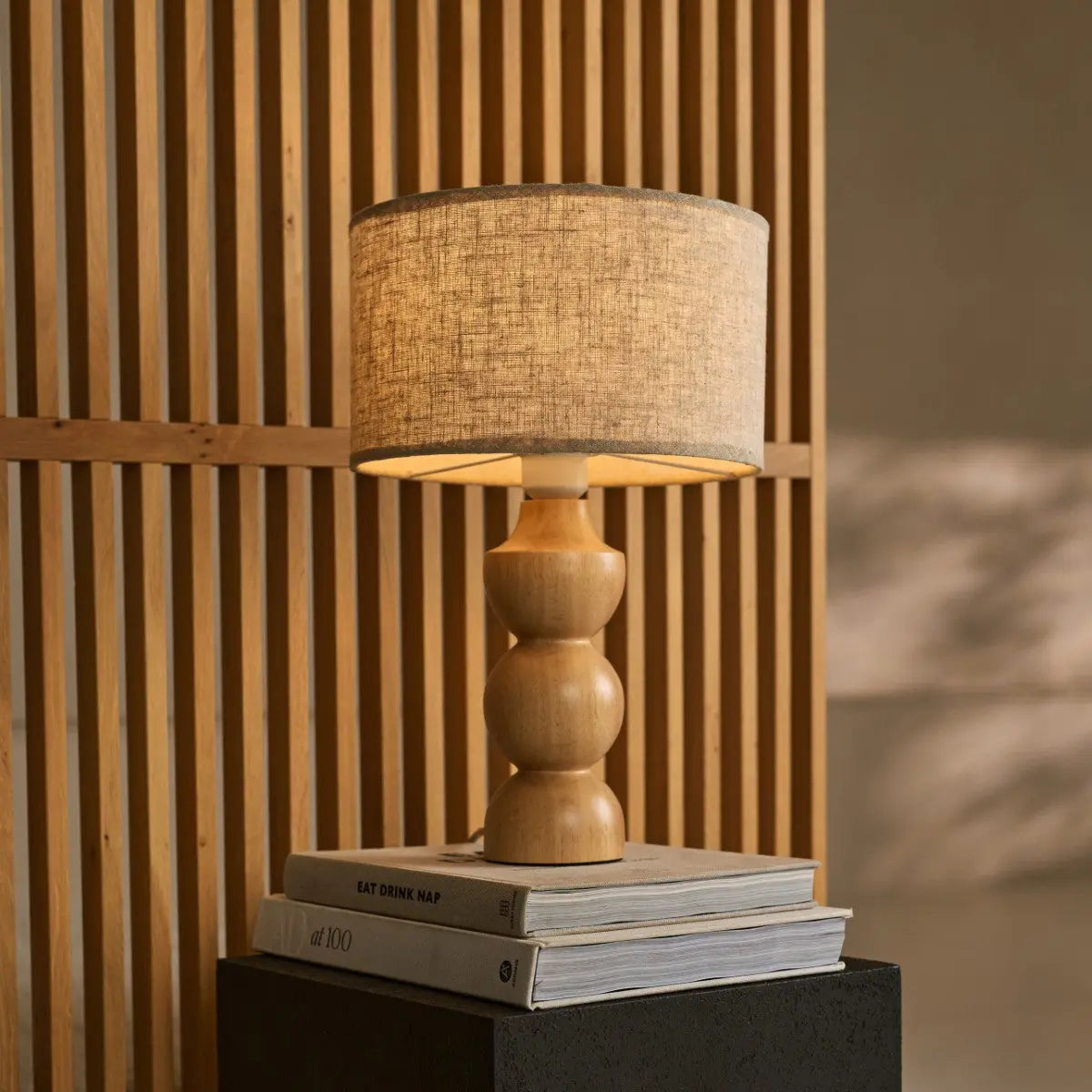 Oliver Wooden Lamp with Beige Shade | Elegant Geometric Design for Your Home-1