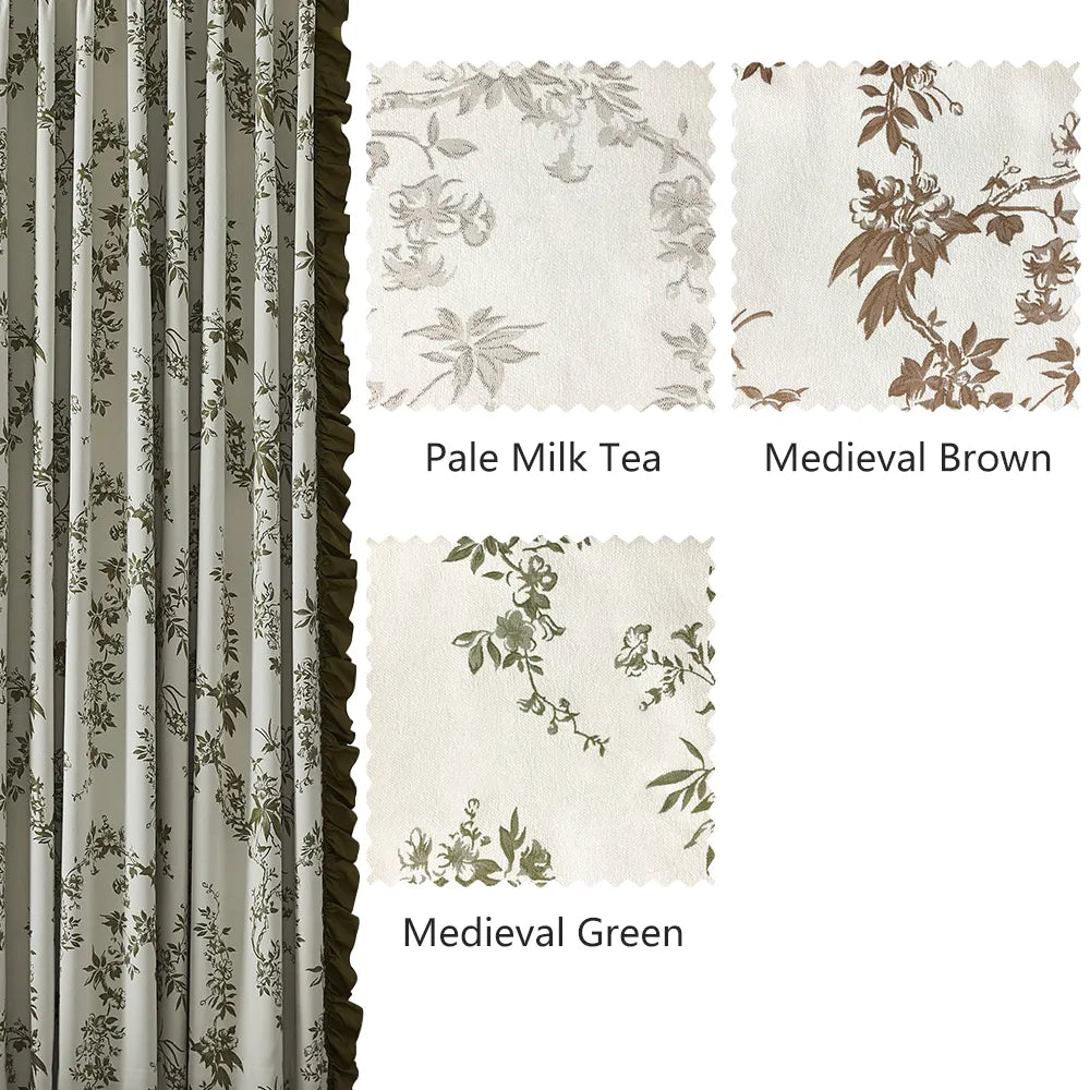Ophelia Green Subtle Floral Leaf Curtains