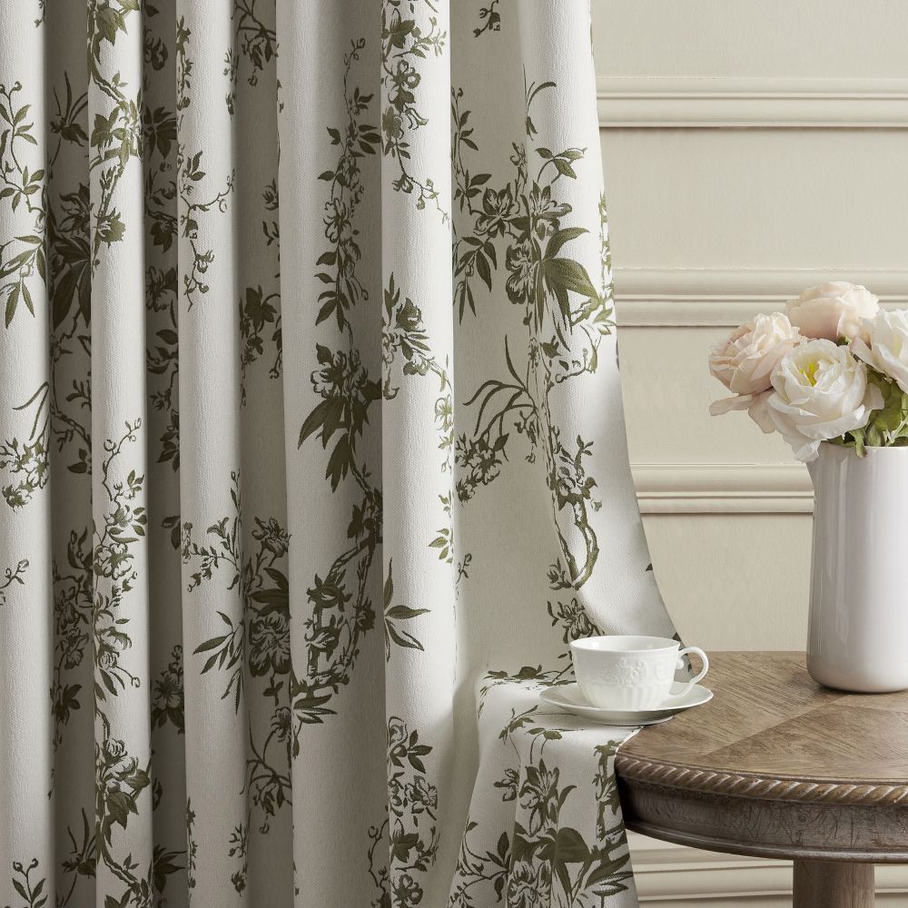 Ophelia Green Subtle Floral Leaf Curtains