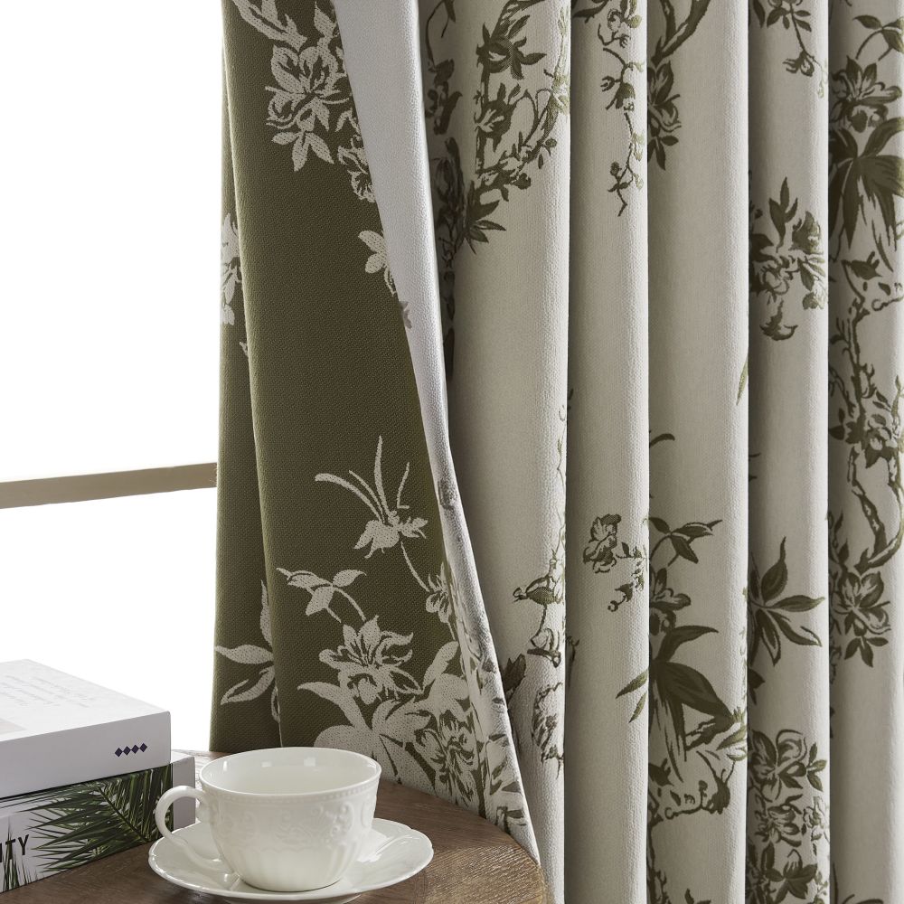 Ophelia Green Subtle Floral Leaf Curtains