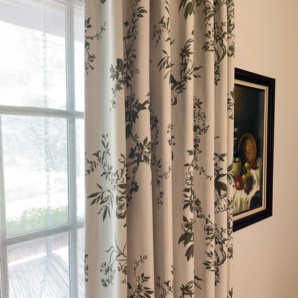 Ophelia Green Subtle Floral Leaf Curtains