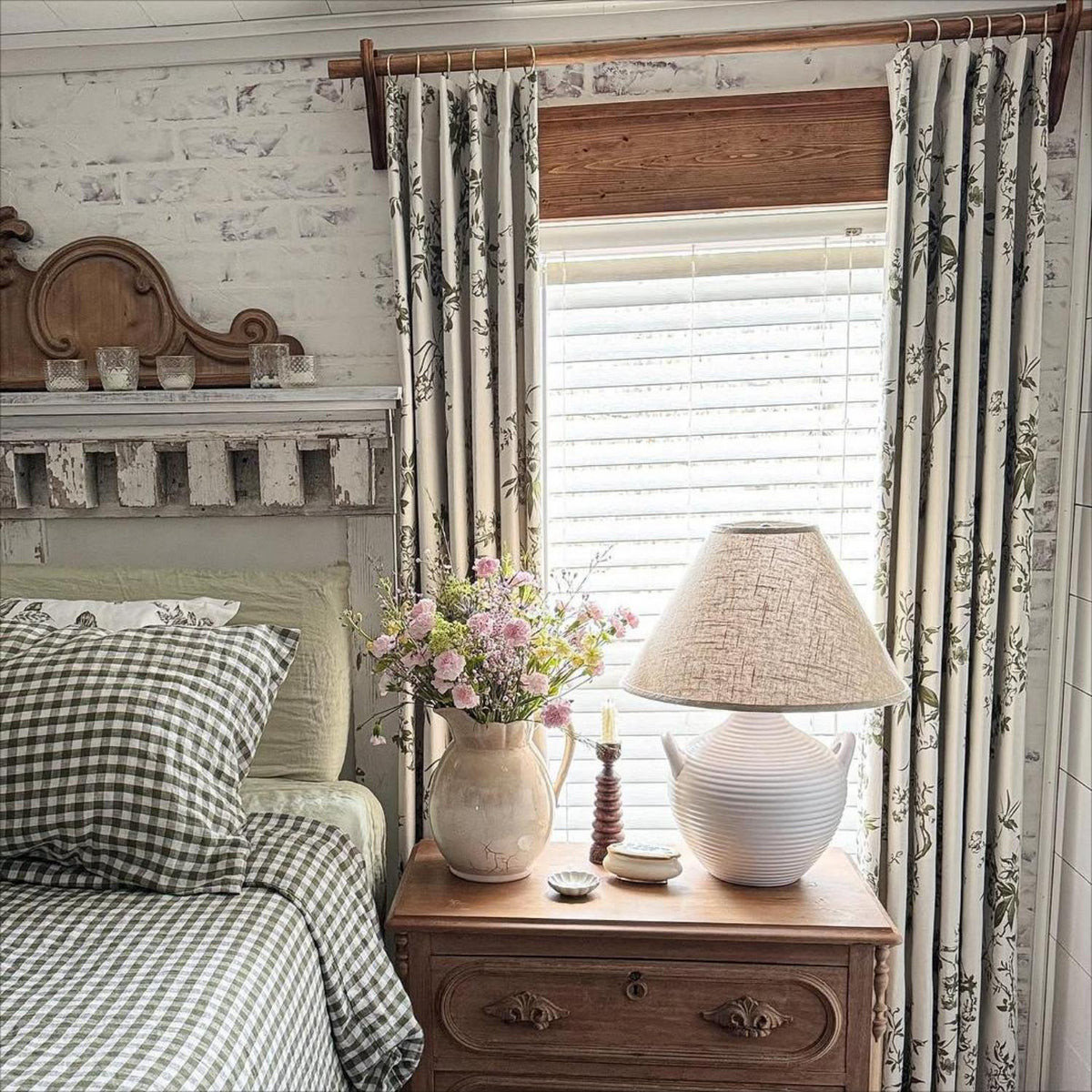 Ophelia Green Subtle Floral Leaf Curtains