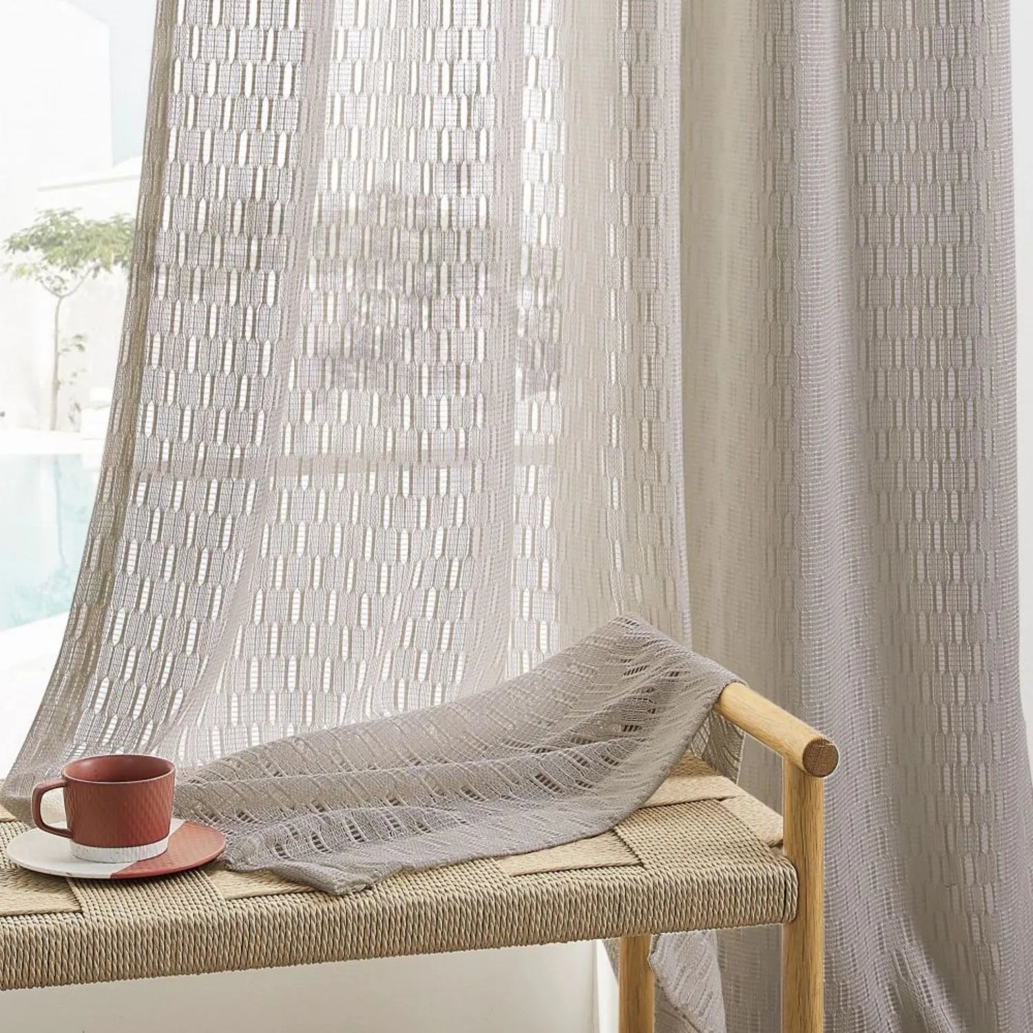 Orla Crochet Spindle Stripe Lace Sheer Curtains