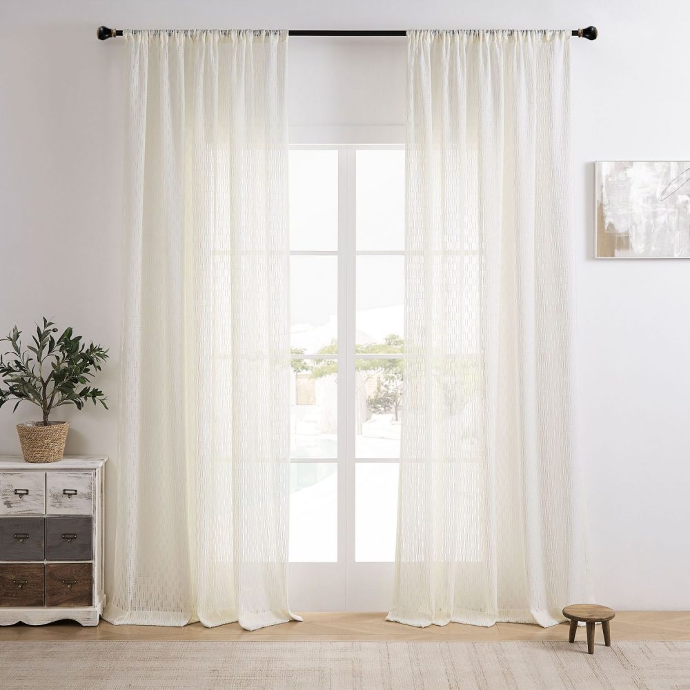 Orla Crochet Spindle Stripe Lace Sheer Curtains