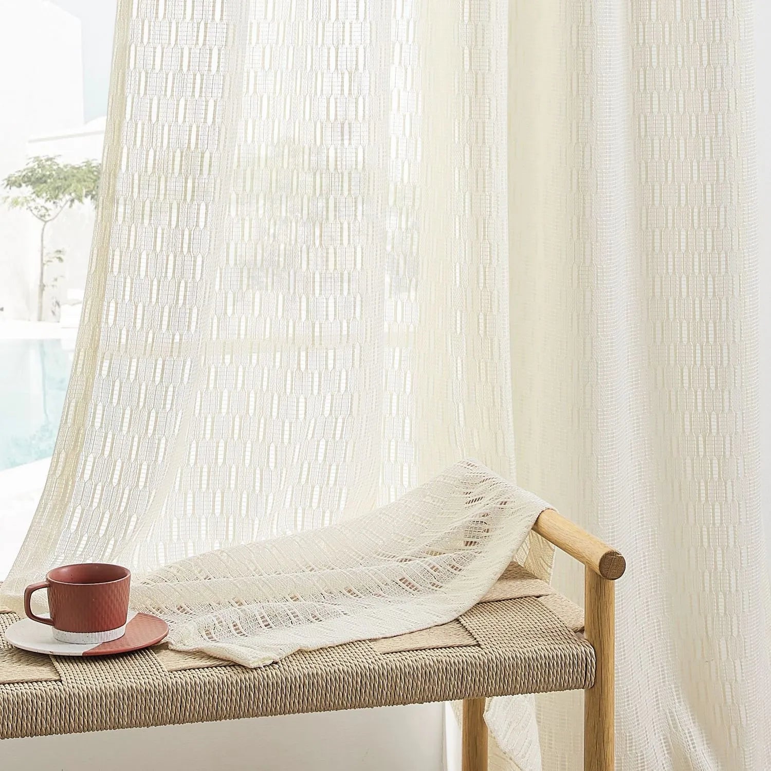 Orla Crochet Spindle Stripe Lace Sheer Curtains