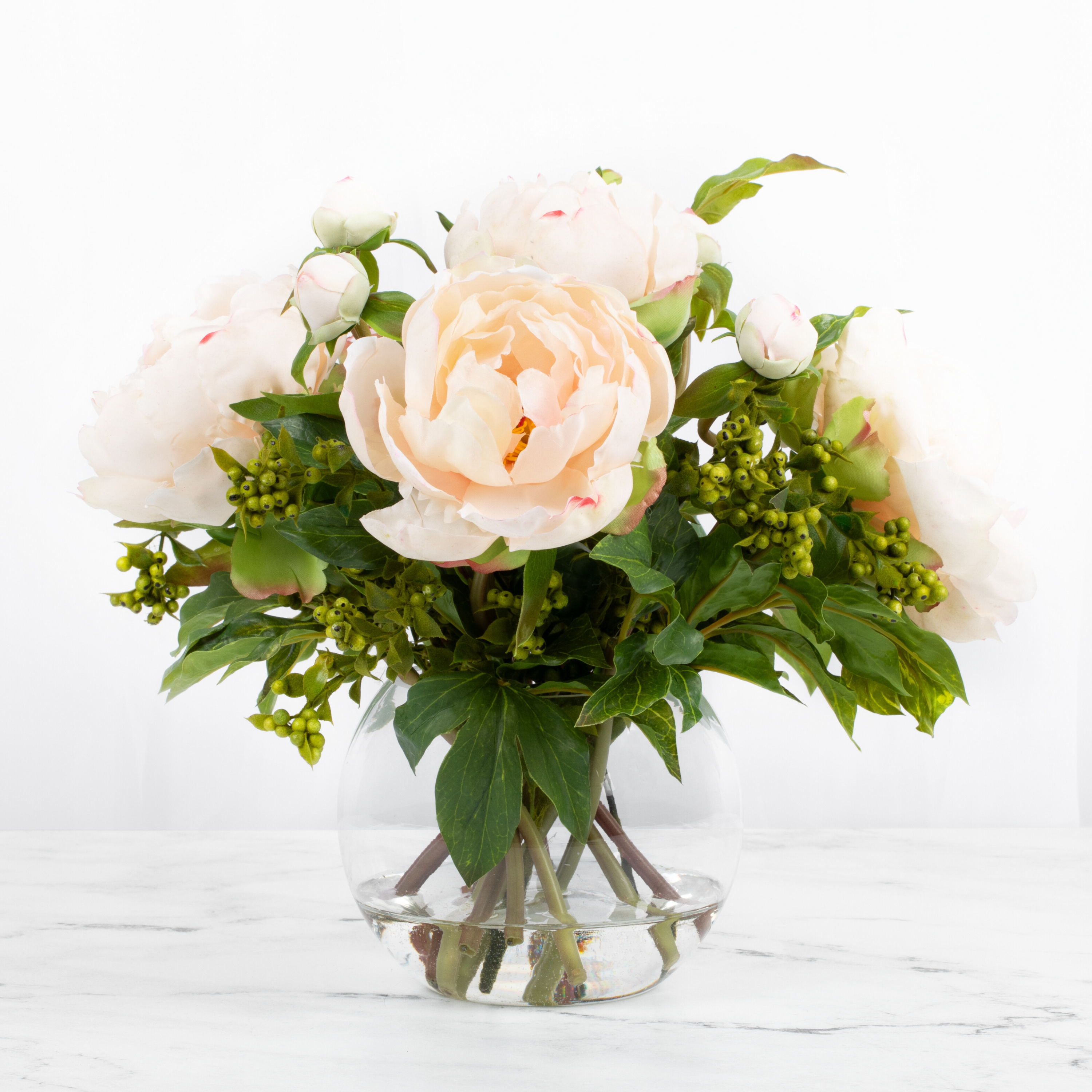 Faux Peony Centerpiece Arrangement in Vase - 13"-0