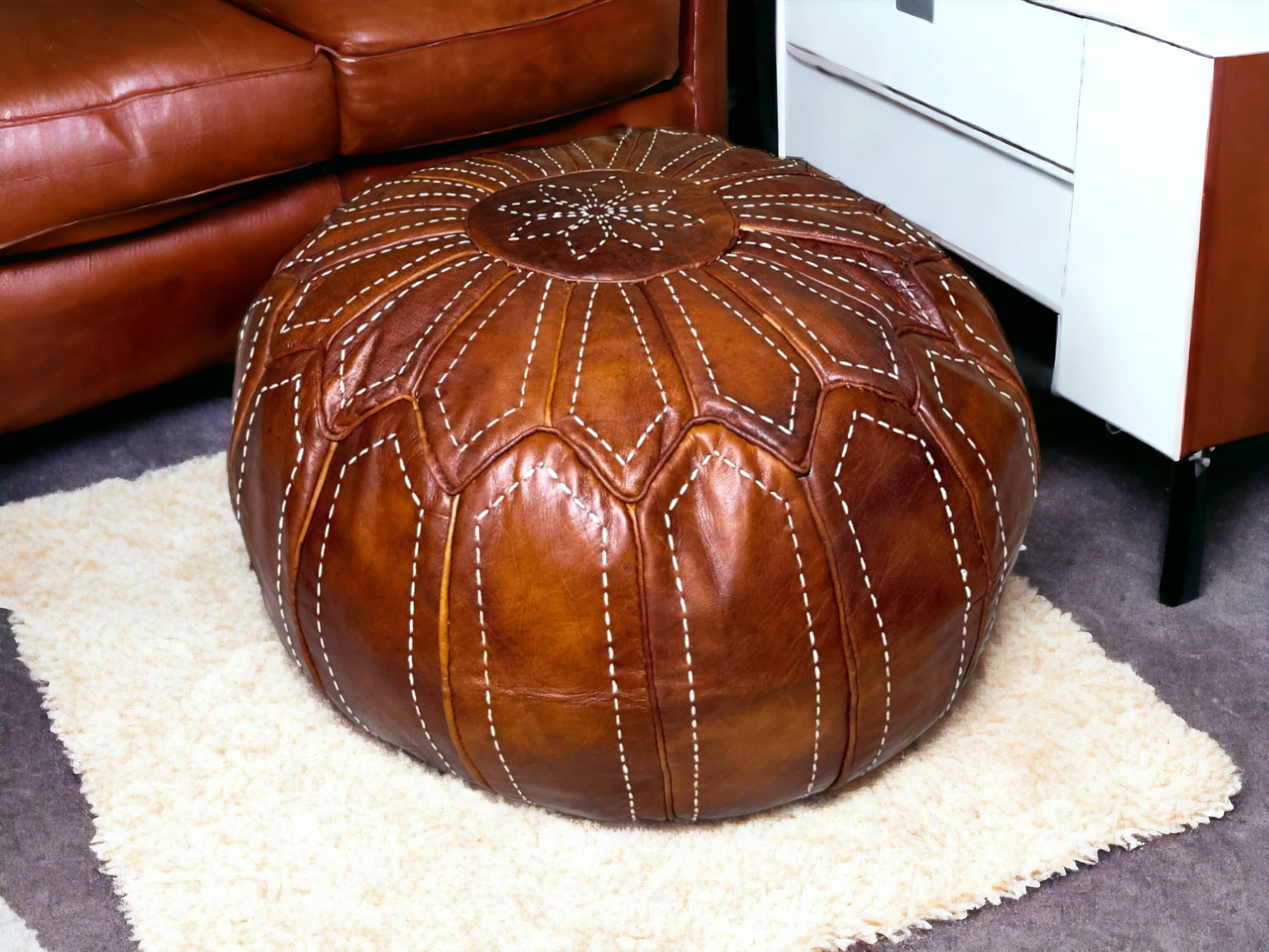 Moroccan Tabacco Round Pouf – Cozy Comfort in Earthy Elegance-4