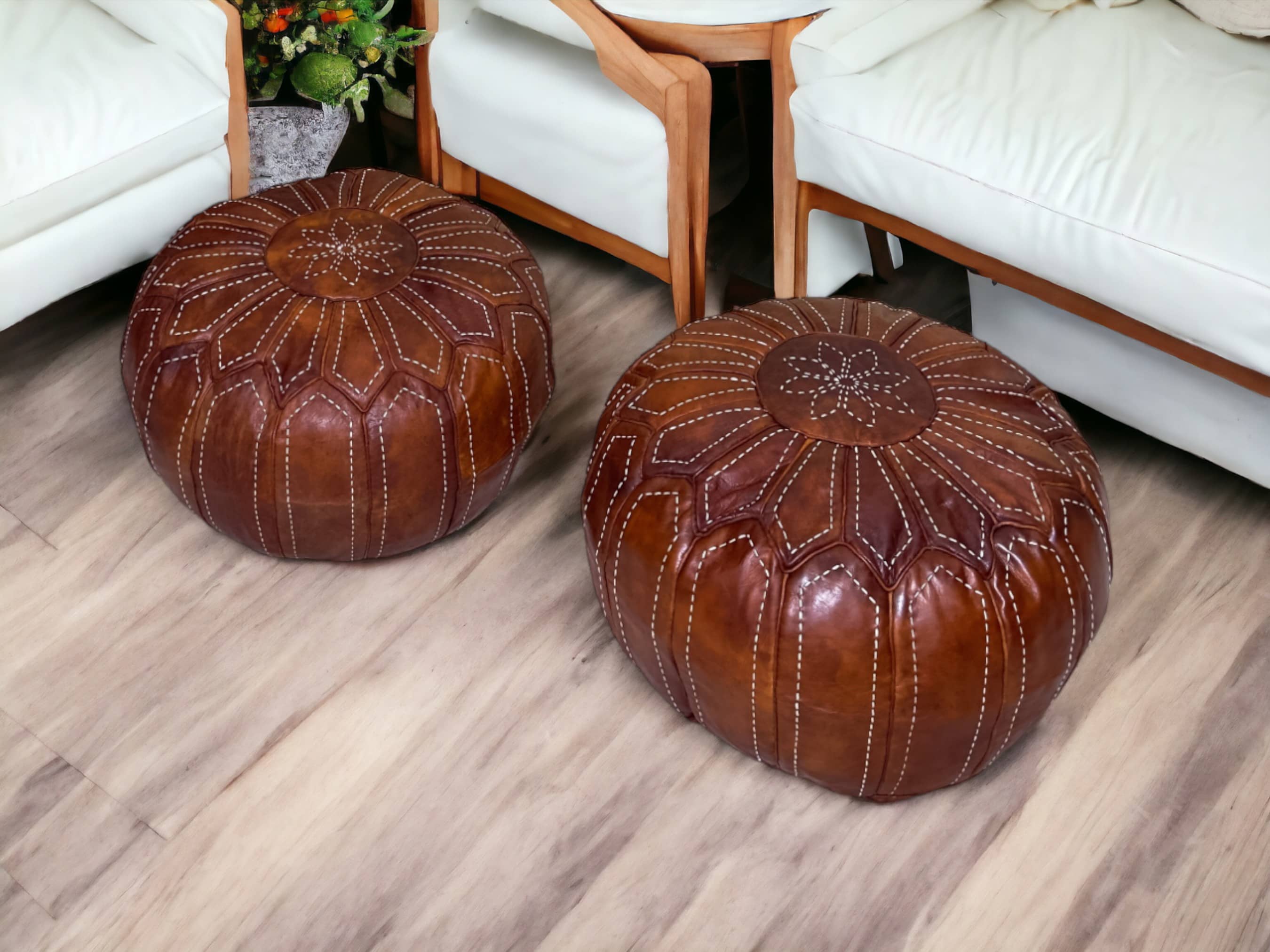 Moroccan Tabacco Round Pouf – Cozy Comfort in Earthy Elegance-3