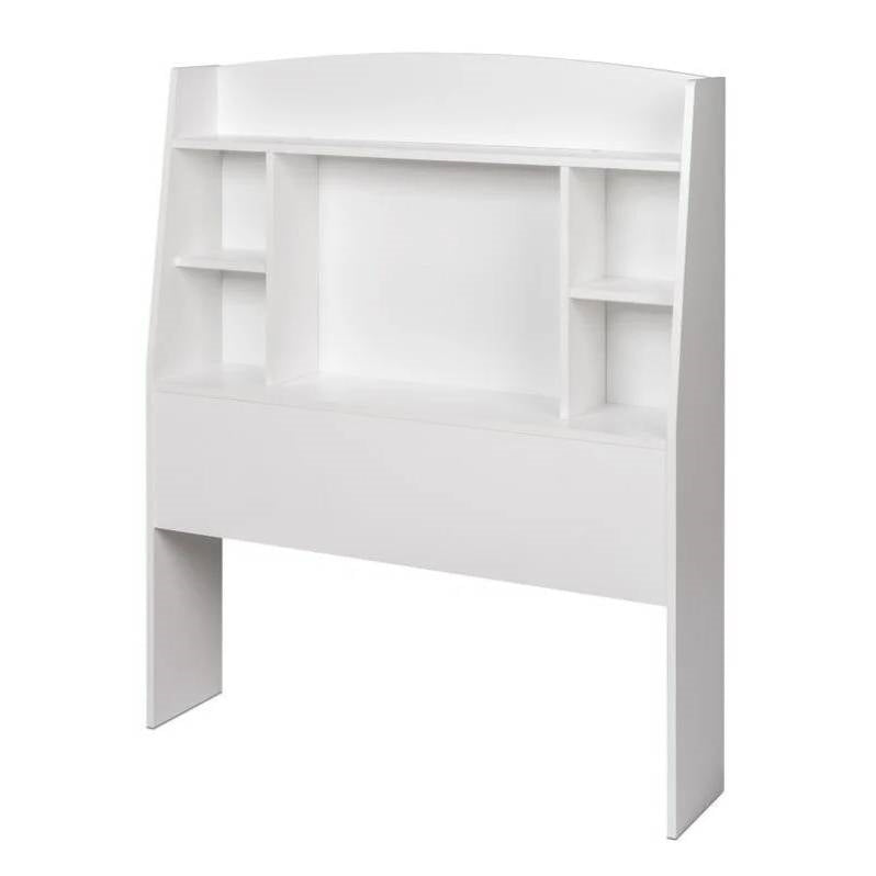 Twin size Bookcase Storage Headboard in White Wood Finish-0