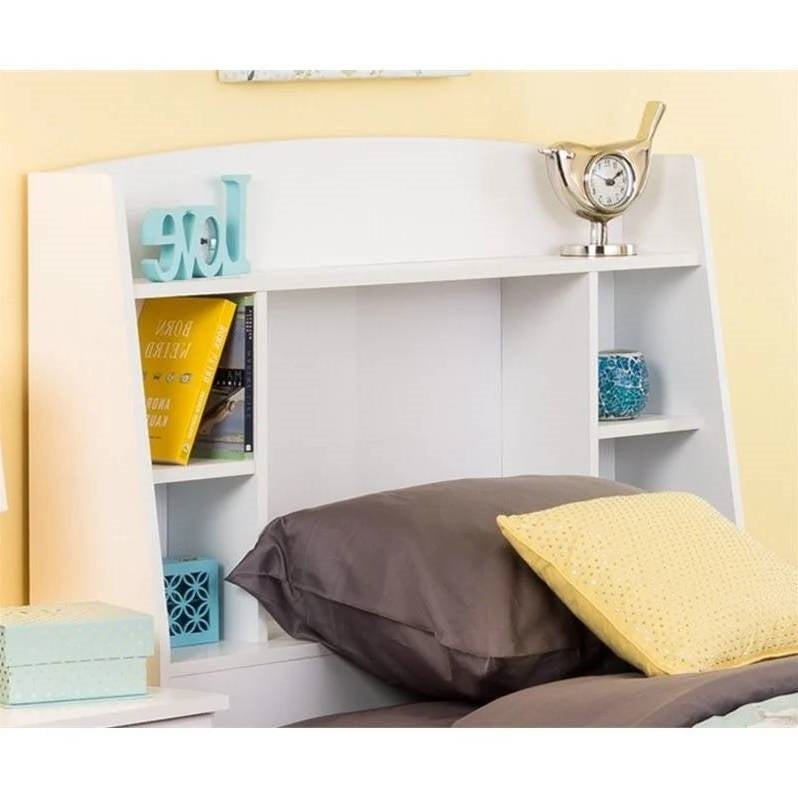 Twin size Bookcase Storage Headboard in White Wood Finish-1