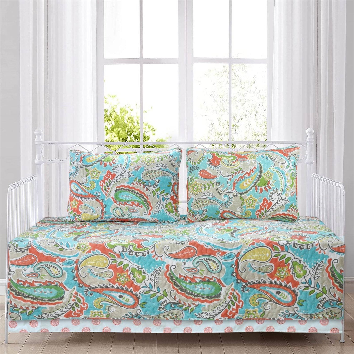 Aqua Paisley Floral 4 Piece Daybed Cover Set-0