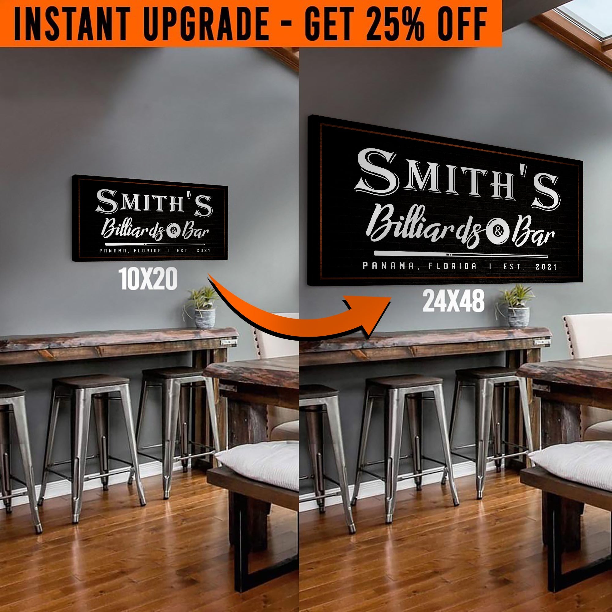 Upgrade Your 20x10 Inches 'Billiards And Bar' (Style 3) Canvas To 48x24 Inches