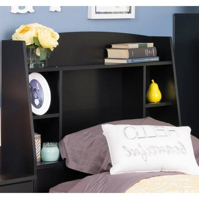 Twin size Bookcase Storage Headboard in Black Wood Finish-1